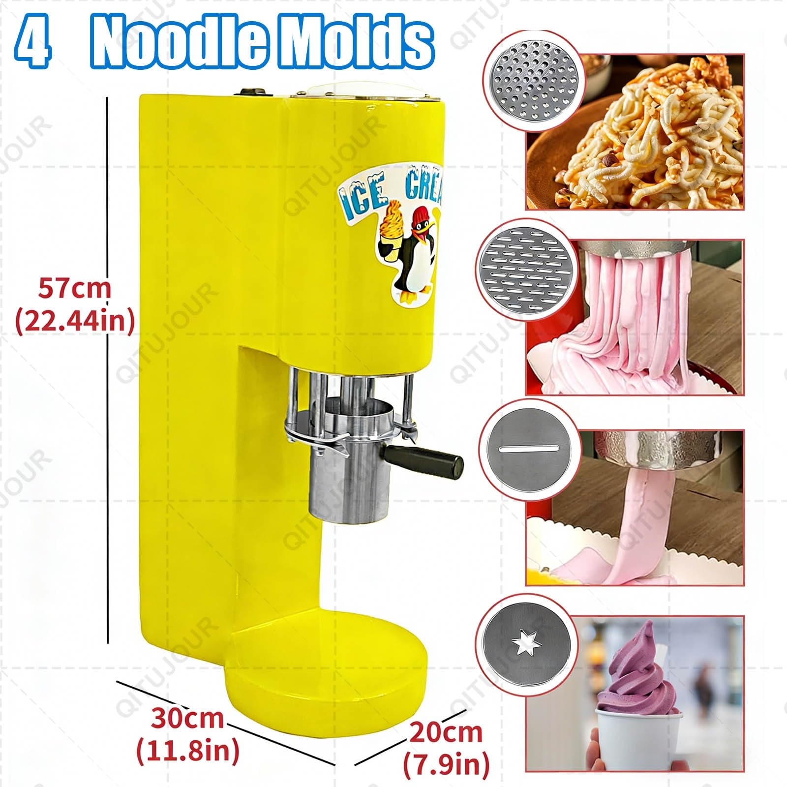 Macchina per Gelato a Forma Di Spaghetti, Con 4 Stampi Intercambiabili, Design Salvaspazio, Funzionamento Con Un Solo Tocco, Facile Da Pulire, Macchina Professionale per Dessert Soft Serve(C)