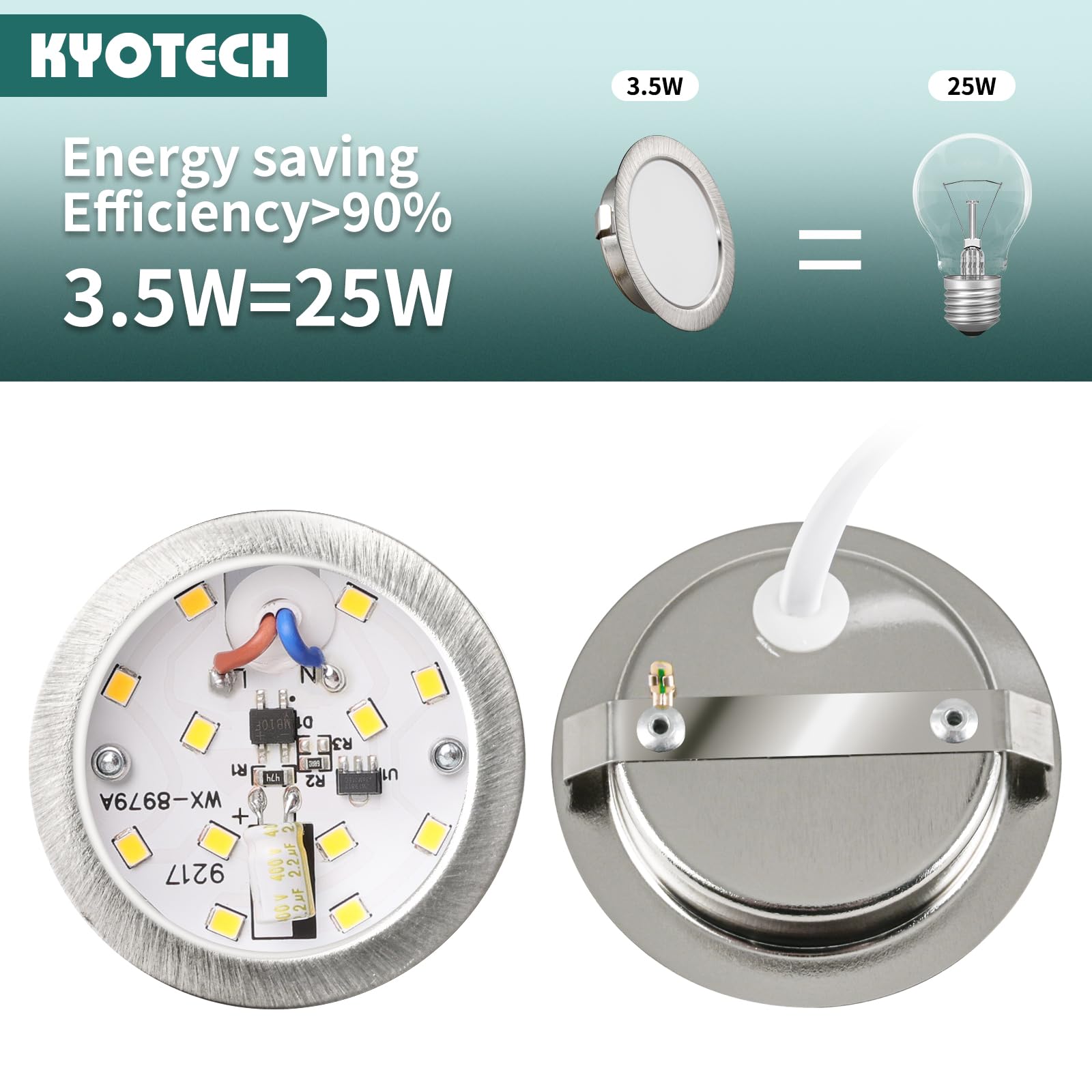 Set de 3 luminaires pour meuble LED Dimmable 230V, 4W LED IP44 G4 15mm spots encastrables pour meuble plat, 4000K blanc naturel, hotte de cuisine, spot encastrable salle de bain (Nickel Brossé)