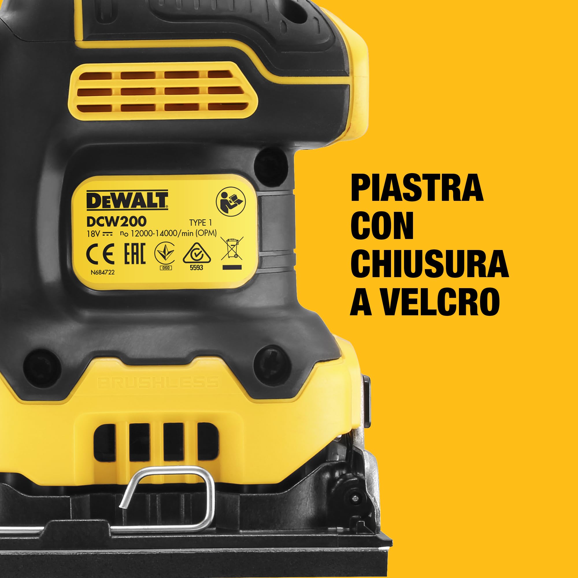 DEWALT Levigatrice orbitale1/4 XR 18V Motore Brushless - Solo corpo macchina e TSTAK, DCW200NT-X