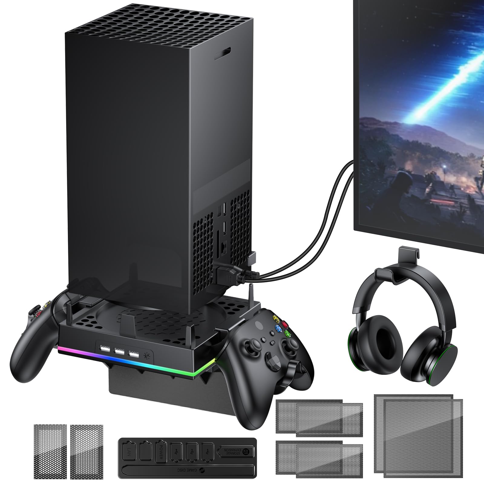 Wall Mount for Xbox Series X - Sturdy Shelf Load Up 10Kg Integrated Ventilation RGB 3 USB Port