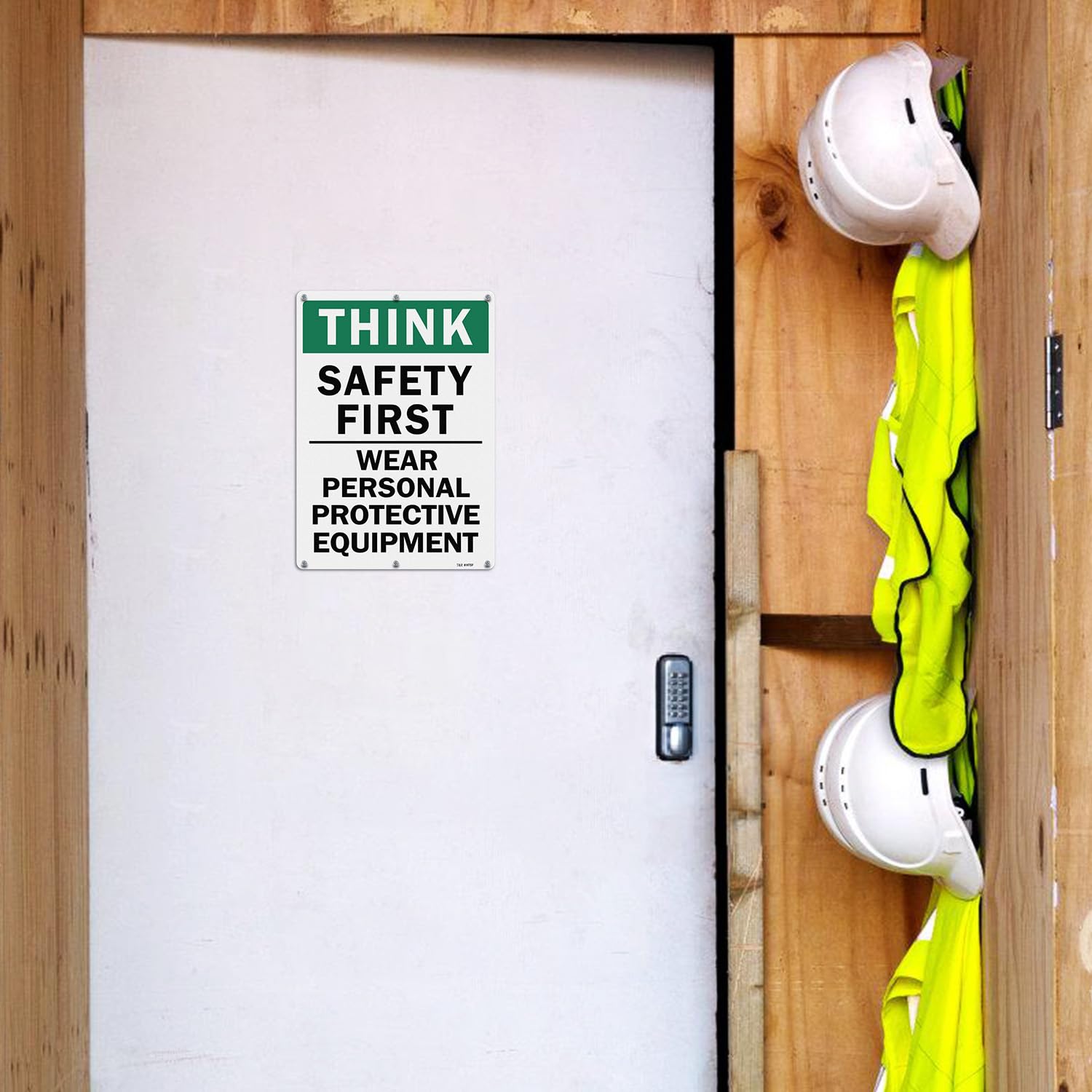 T&R Large Think Safety First Sign Wear Personal Protective Equipment - 2 Pack - 14 x 10 Inches Rust Free .040 Aluminum Reflective - UV Protected, Waterproof and Fade Resistant - 6 Pre-drilled Holes — Amazon image 6