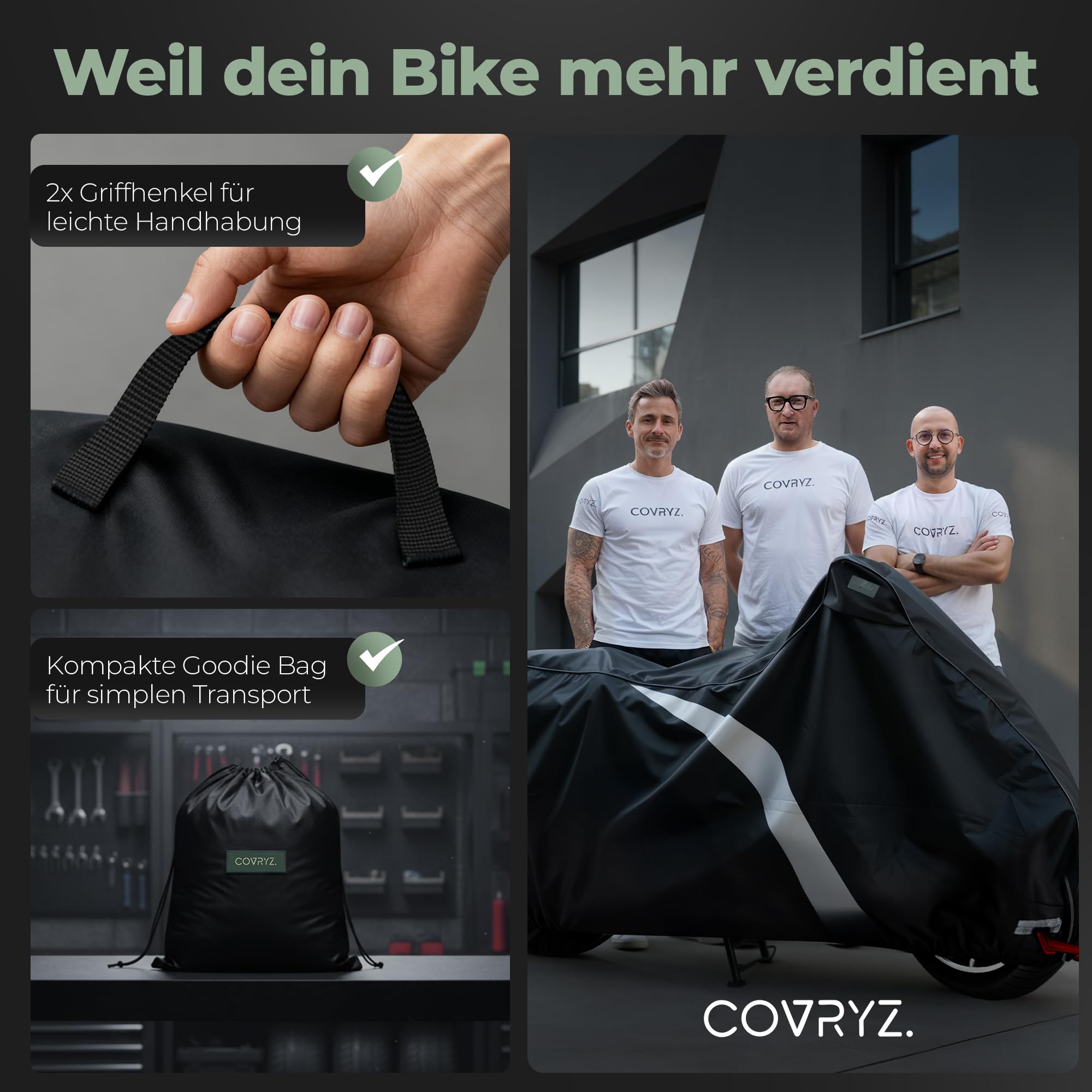 Motorrad Abdeckplane wasserdicht [reiß- und Winterfest] Motorradabdeckung | Abdeckhaube | Plane Wasserdicht für Indoor & Outdoor | UV- Motorradschutz für Bikes & Roller | Motorcycle Cover | COVRYZ