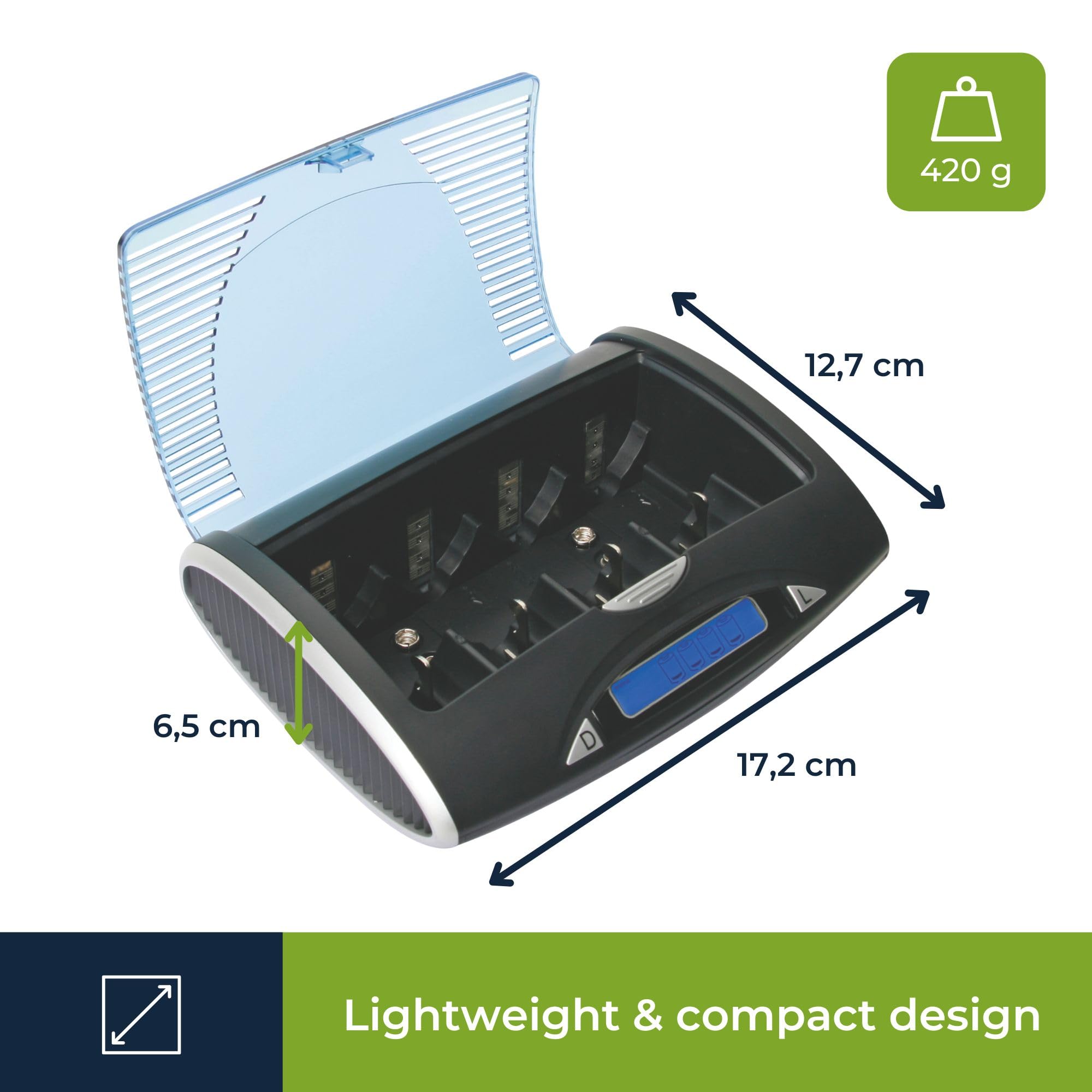Velleman CARICABATTERIE/SCARICABATTERIE UNIVERSALI VELOCI NIMH CON LCD E USCITA USB