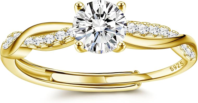 KRFY 925 Sterling Silver Rings for Women Engagement Ring Adjustable Cubic Zirconia Wedding Rings Women Promise Eternity Thumb Ring Anniversary Jewellery Gift with Box