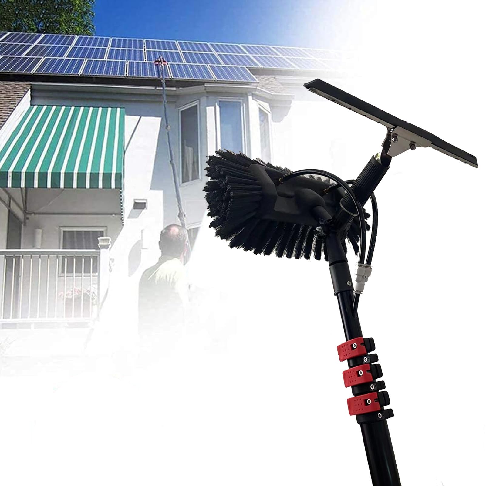 BHFLJSAQ 12M Extendable Window Cleaning Pole with Water Supply, Ideal for Roof & Photovoltaic Panel Cleaning, Includes Brush, 3.6M/12FT for Effortless Cleaning