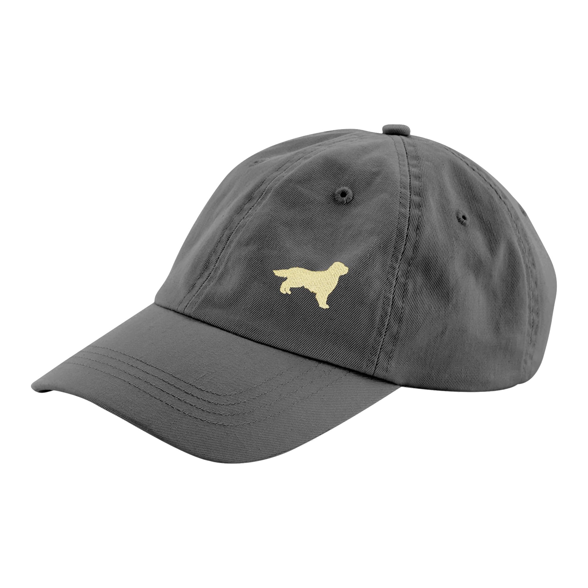 The House Of Dog: Golden Retriever Owner Gift. 100% Washed Chino Cotton Embroidered 6 Panel Unstructured Baseball Cap. Grey