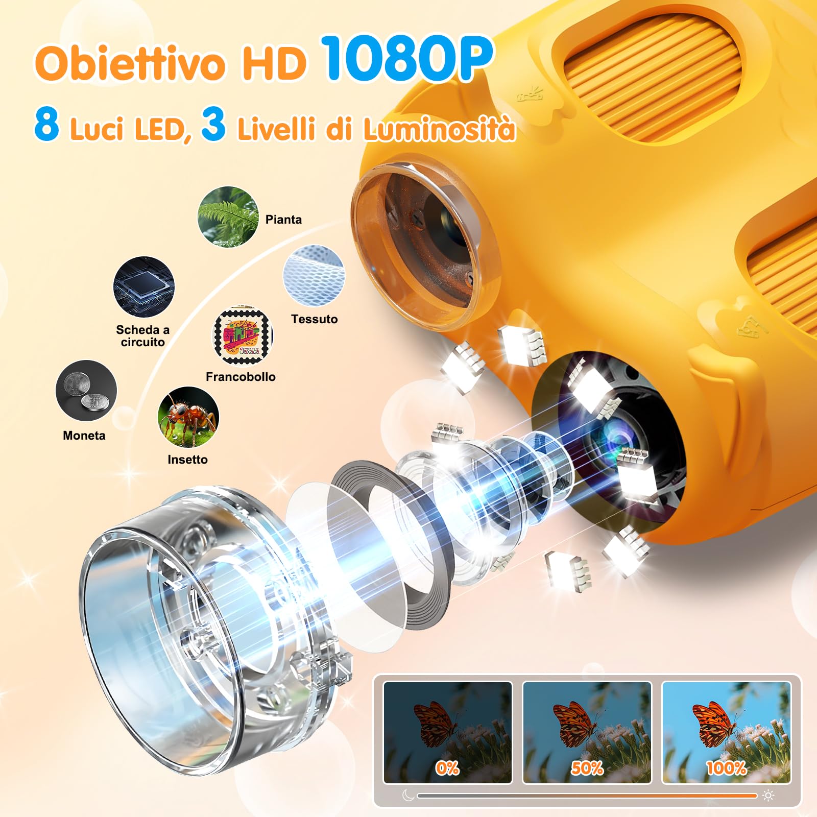 2 in 1 Microscopio Bambini e Telescopio, Microscopio Digitale Bambini con Scheda 32GB, 1000X Microscopio Portatile con Schermo IPS da 2,0 Pollici e 8 Luci LED, Regalo per Bambini dai 3 Anni
