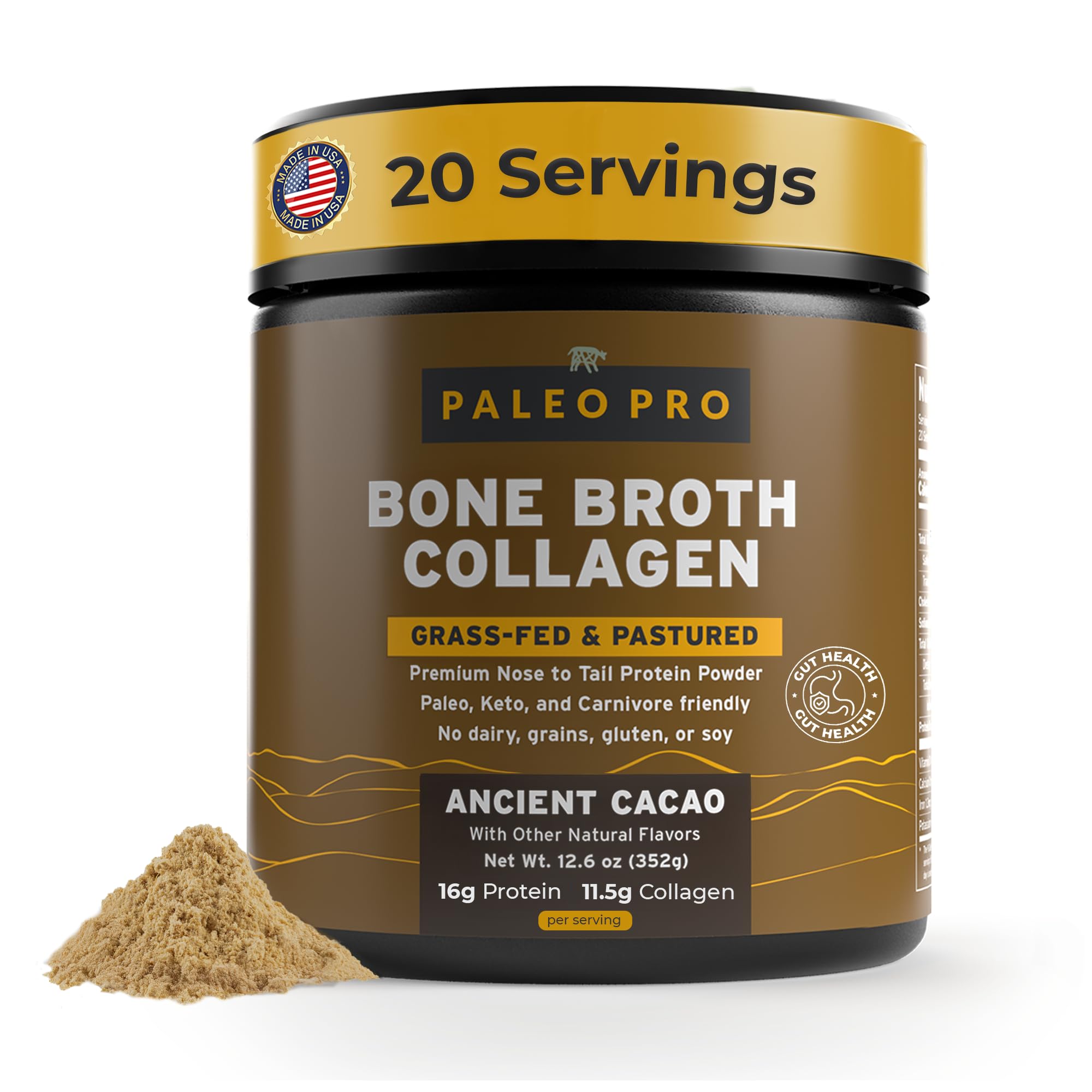 PaleoPro Bone Broth Collagen Protein Powder - Turmeric Root Grass-Fed Collagen Powder for Skin & Bones - Gluten Free, No Sugar, Soy, Grains, Net Carbs