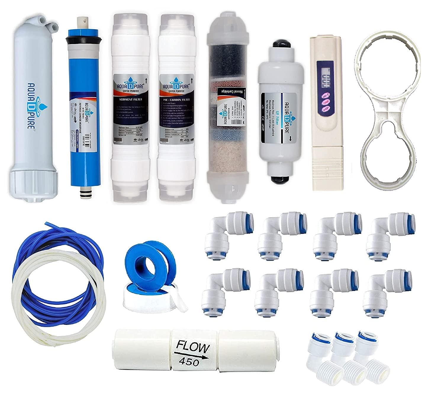 AQUA D PURE Aquadpure Complete Ro Purifier Filter Service Kit Of 80 Gpd Membrane Water With All Accessories (Full Service Kit With 02 Inline)-image-17