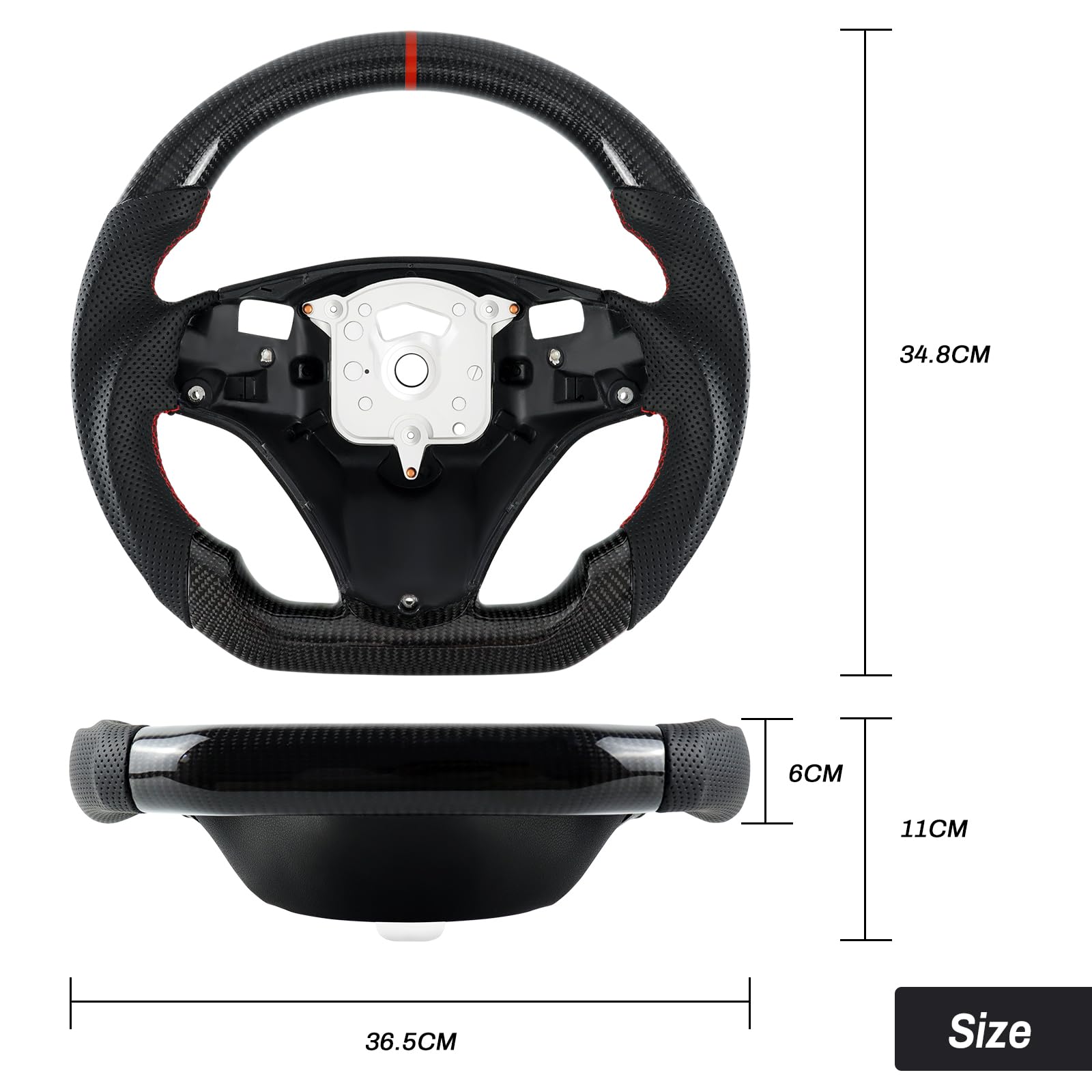 Handgefertigte echte Carbonfaser-Lenkrad, D-förmiges Lenkrad mit flacher Unterseite, Perforiertem Ledergriff für BMW M Sport 1/3 Serie M3 E88 E90 E91 E92 E93 2005-2012