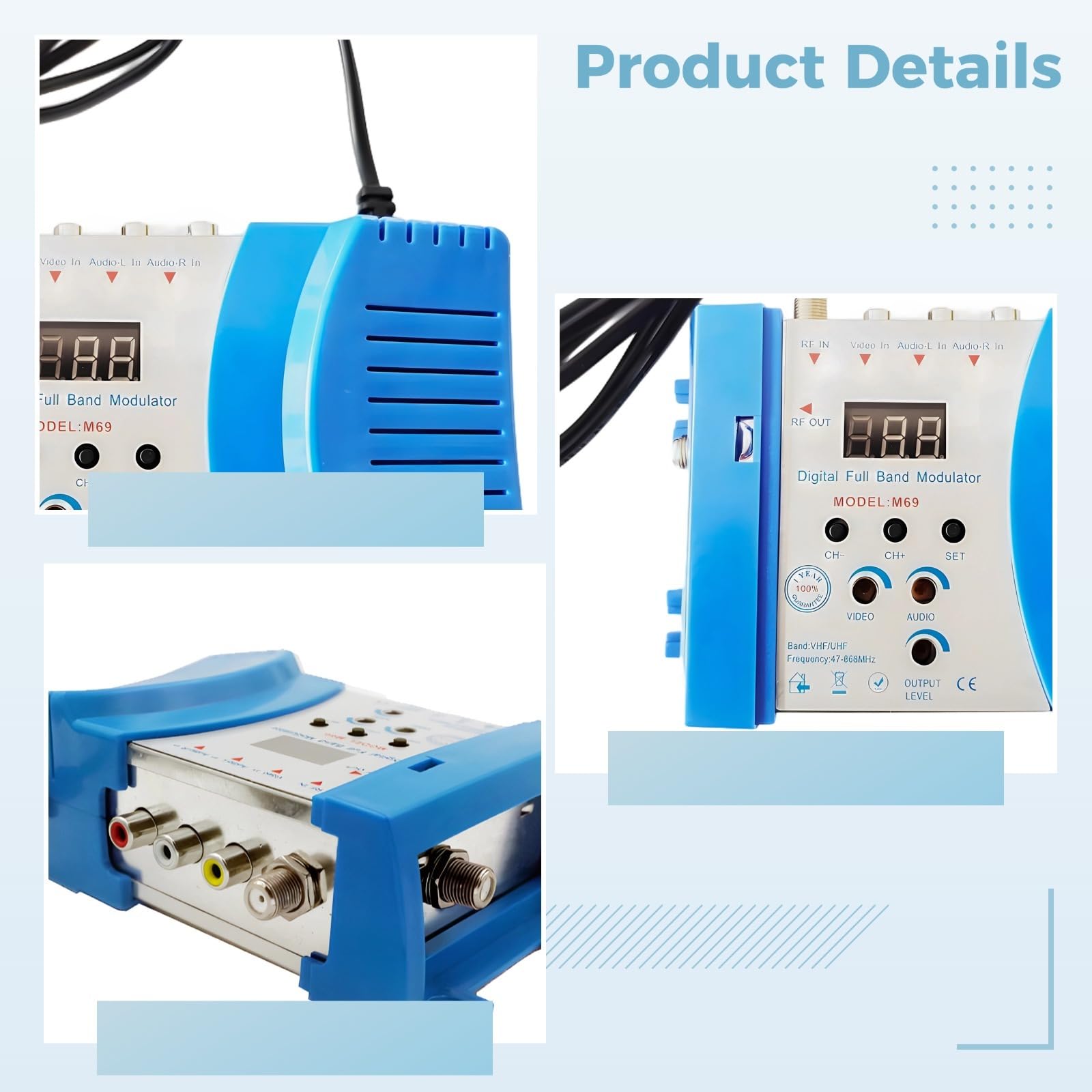 M69 Digital Rf Modulator, Av to Rf Converter, Pal Ntsc Compatible, Multi-Input, Channel Display, Full VHF Uhf Frequency Range,