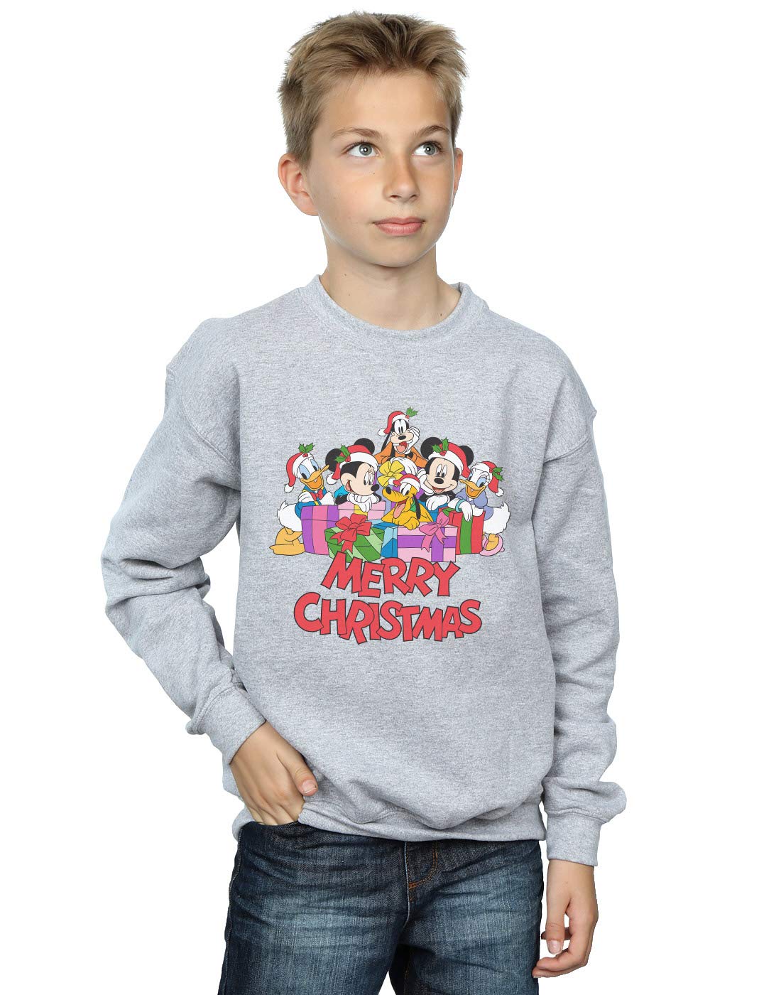 Disney Boys Mickey Mouse And Friends Christmas Sweatshirt Sport Grey 7-8 Years