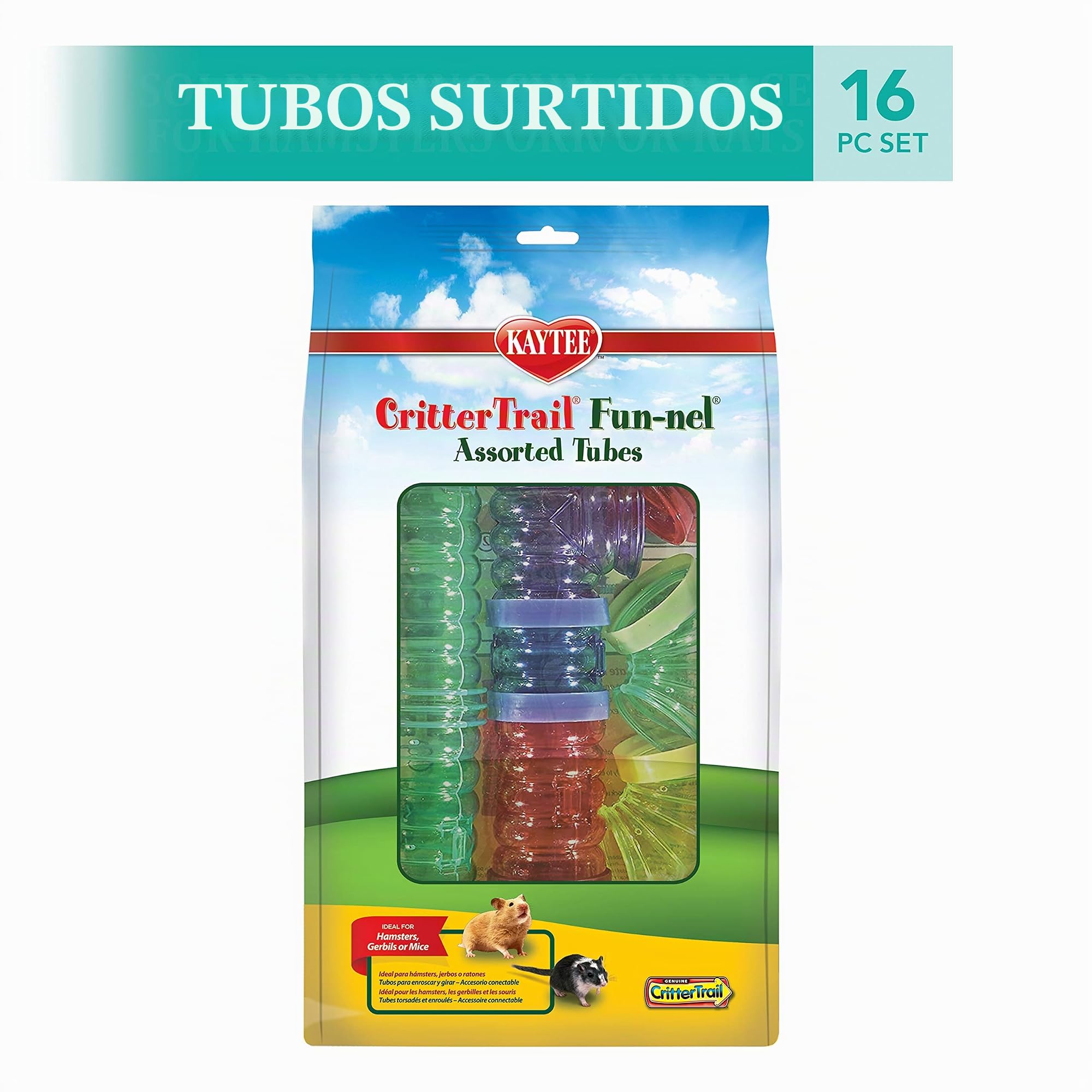 Kaytee/Superpet & Cages - Tubos de plástico de colores que se conectan para formar túneles para animalitos, 16 unidades