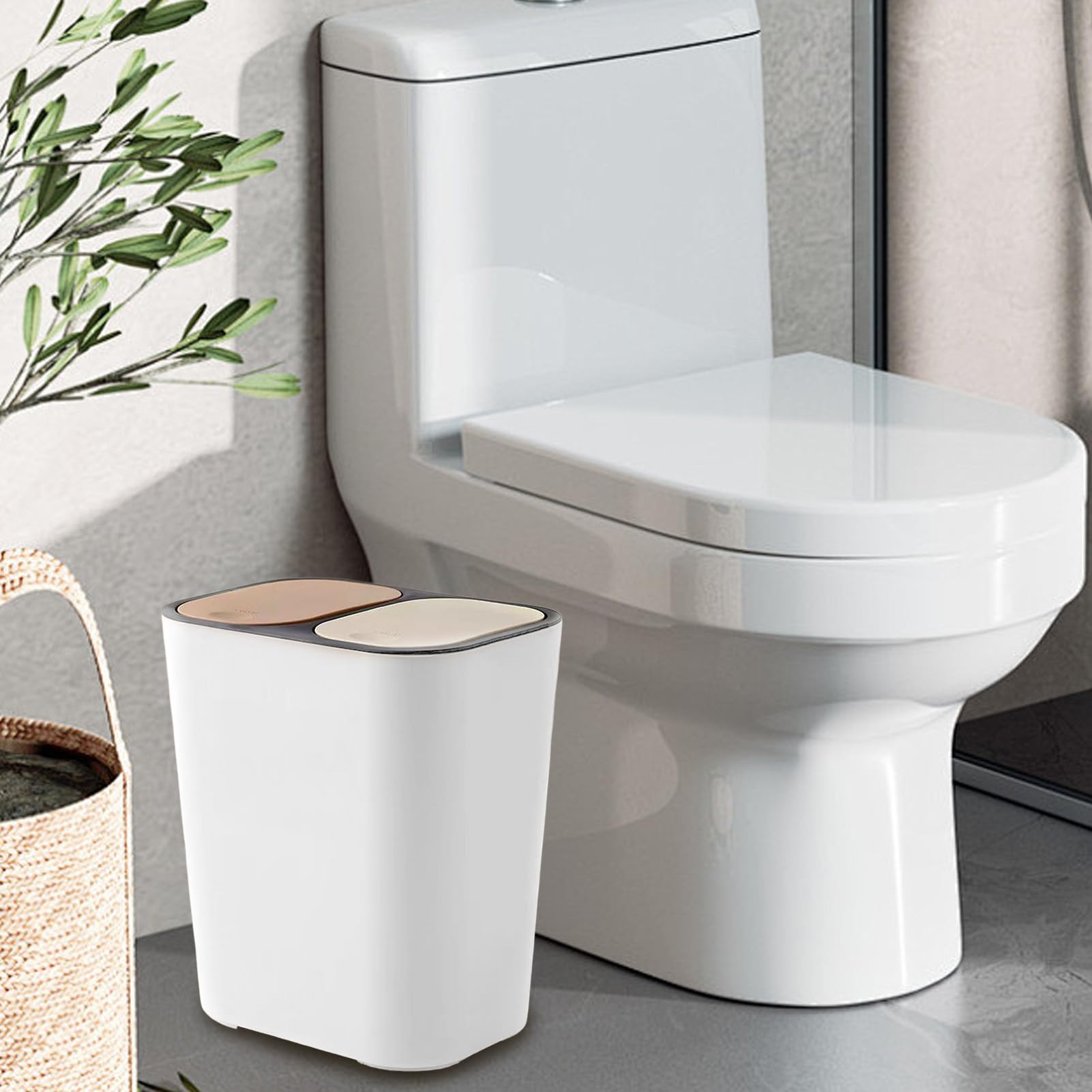 Cestino Doppio - Cestino Per Rifiuti Con Riciclo Combinato,Secchio Rifiuti 18L Coperchi a Pressione per Cucina Bagno Esterno Giardino Lavanderia Sala Pranzo