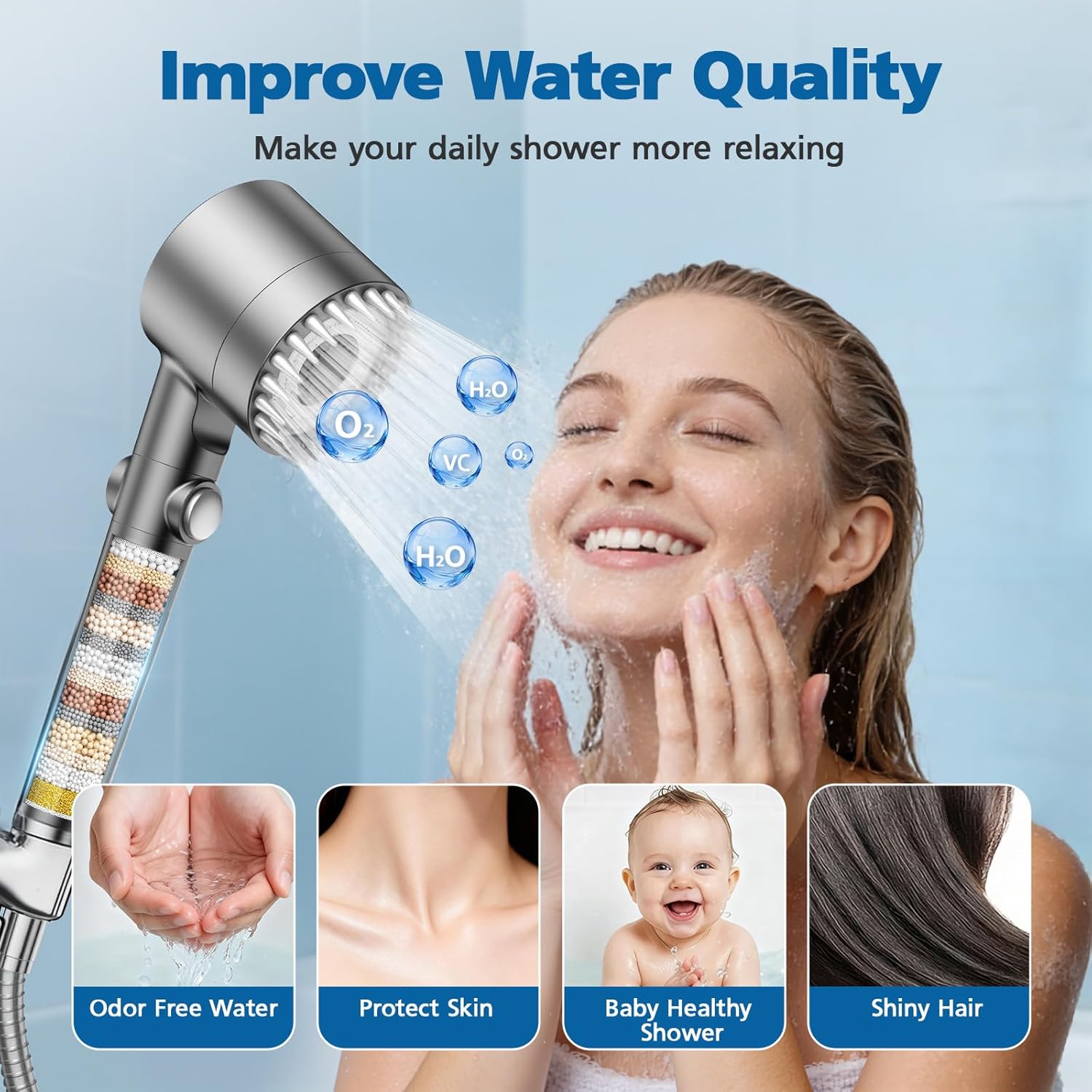 Shower Filter Compatible with PWERAN Handheld Shower Head, 9 Stage Replacement Filters for Hard Water, High Efficiency Filtrat-ion for Chlorine and Harmful Substances, 4 Pack