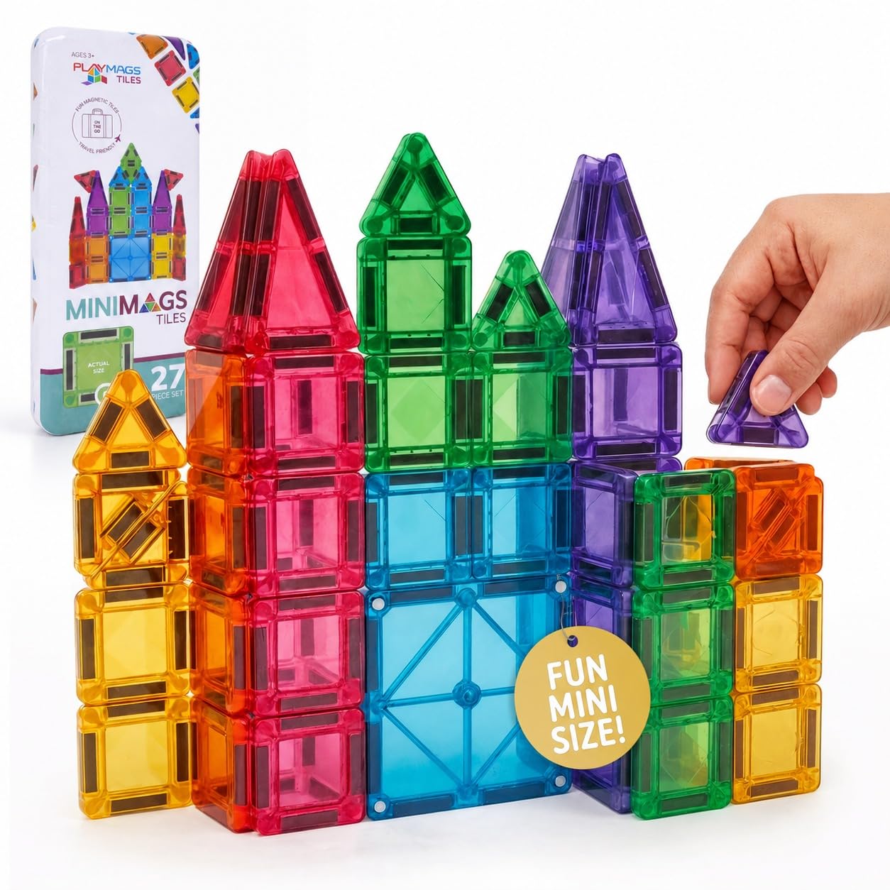 Playmags Set 100 Mini Tessere Magnetiche per Bambini | Blocchi Magnetici da Viaggio | Giocattoli Educativi Sensoriali STEM | Costruzioni Portatili | Regalo per Bambini 3+ Anni