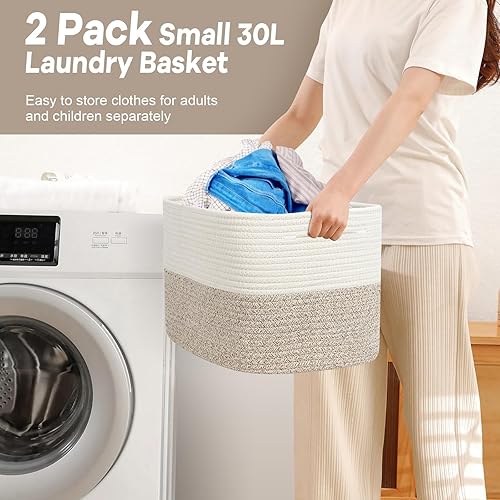 Miniatura 5 de ODOM Paquete de 2 cestas de cuerda de algodón para almacenamiento de juguetes, para organizar, cestas de almacenamiento tejidas de 15 x 11 x 9.5
