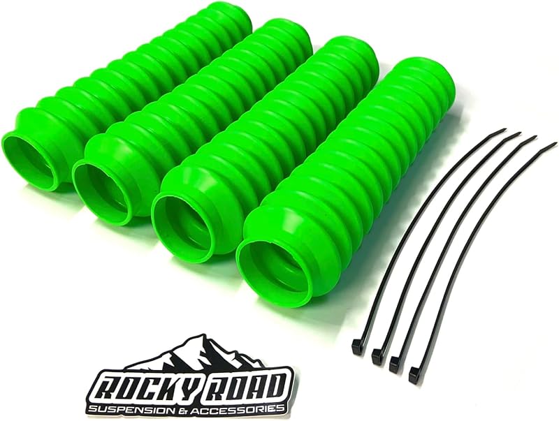 Coifas Protetoras para Amortecedores Rocky Road Automotive 2" x 11" Verde-Limão – Conjunto com 4