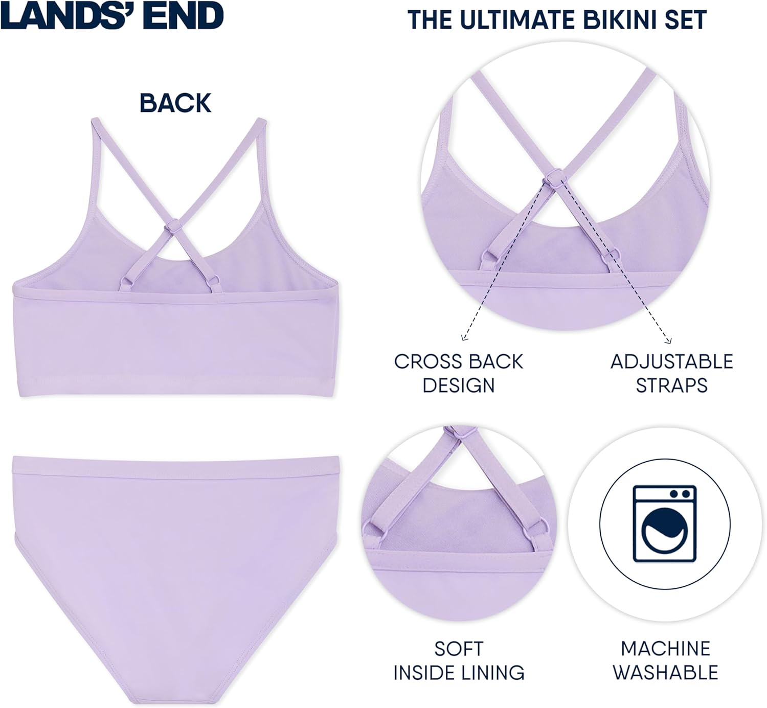 Lands' End Girls' Swim UPF 50+ Adjustable Strap Bikini Set