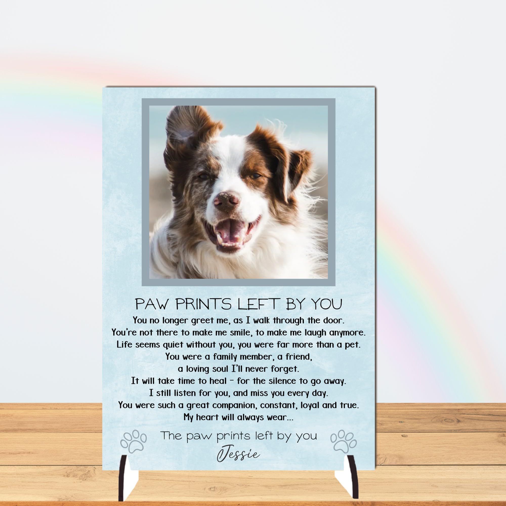 Pixie's Gifts Personalised Pet Loss Bereavement Photo Plaque - 'In Loving Memory' Tribute Sign for Your Dog or Cat - a Touch of Heaven in Your Home (Blue, Mdf Wood A5 21cm x 15cm) โ image 1