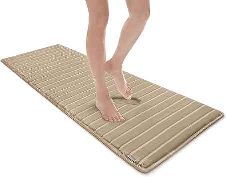 MICRODRY Extra Thick Modern Luxury Charcoal Infused Memory Foam Bath Mat Rug with, GripTex Skid Resistant Base, Absorbent, Easy Care, Fade & Pilling Resistant, SoftLux Linen, 24x58