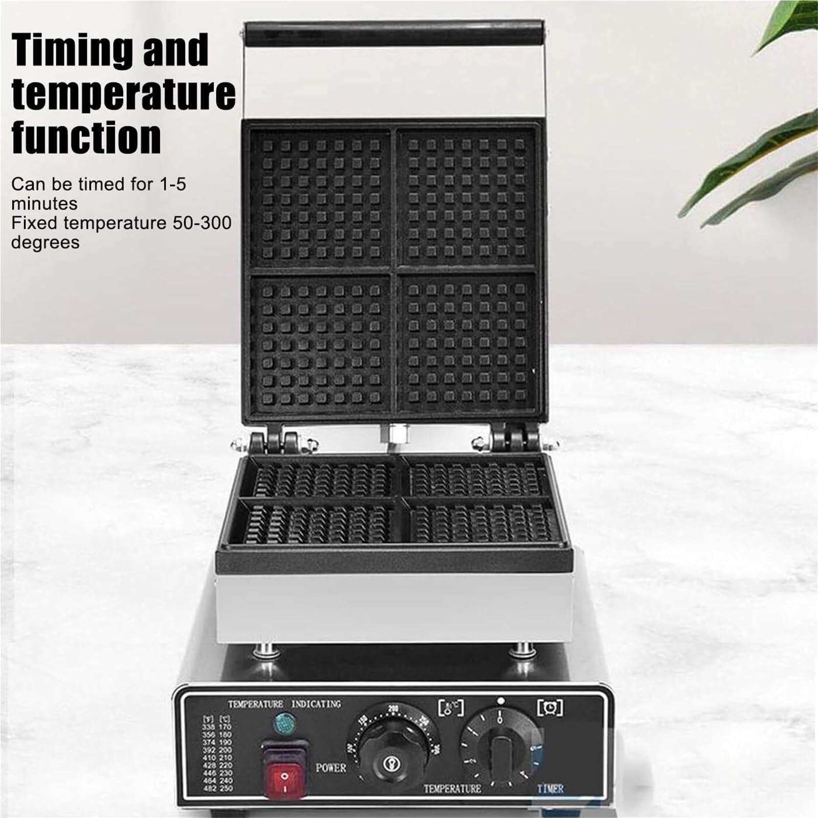 Gofreras y planchas, gofrera Comercial de 1250 W con Revestimiento Antiadherente, Plancha para gofres con regulación de Temperatura, Temporizador y Calentamiento por Ambos Lados.,