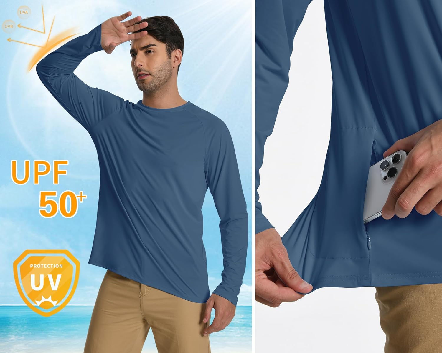 Valcatch Fishing Shirts for Men Long Sleeve Sun Protection T-Shirts for Workout Hiking Athletic Tee Top Swim Rash Guard Shirt - Image 4