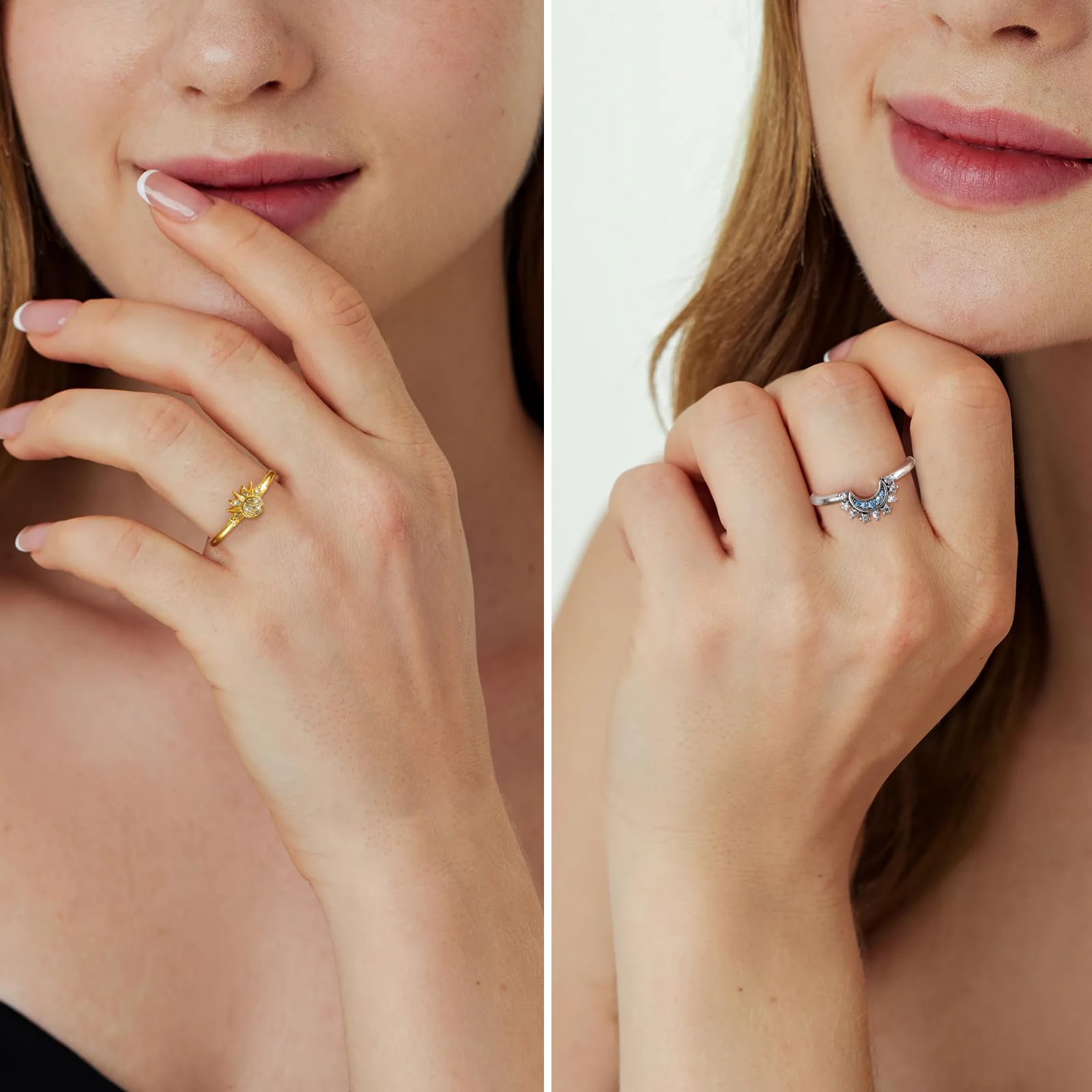 Anelli Sole e Luna Set Anelli Donna Argento Anello Cuore,Anelli Argento 925 Anello Sole e Luna,Donna Anelli Donna Regolabili Anello Argento Gioielli Donna Regali Donna,Anelli Regalo Donna,Regalo Amica