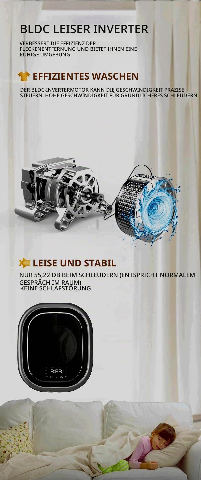 Mini Tiny Wash Waschmaschine DY-BGX09 – Perfekt für Appartement, Tiny House, Wohnmobil & Boot