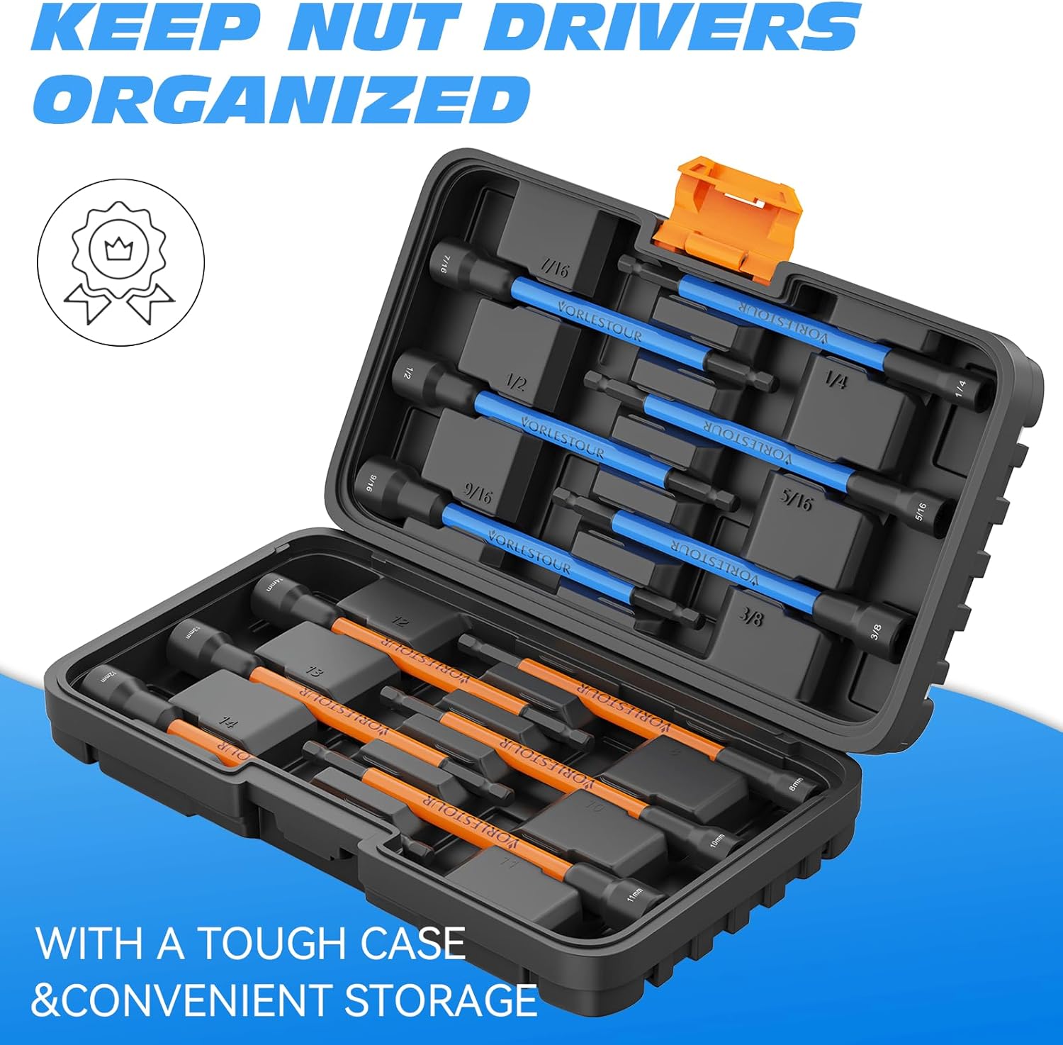12PCS Nut Driver Set for Impact Drill, Magnetic SAE/Metric 1/4" Hex Shank Nut Drivers, 6 Inch Extra Long Socket Set for Drill with Sturdy Tool Box, Hand Tools for Men/Women to DIY and Repair Car