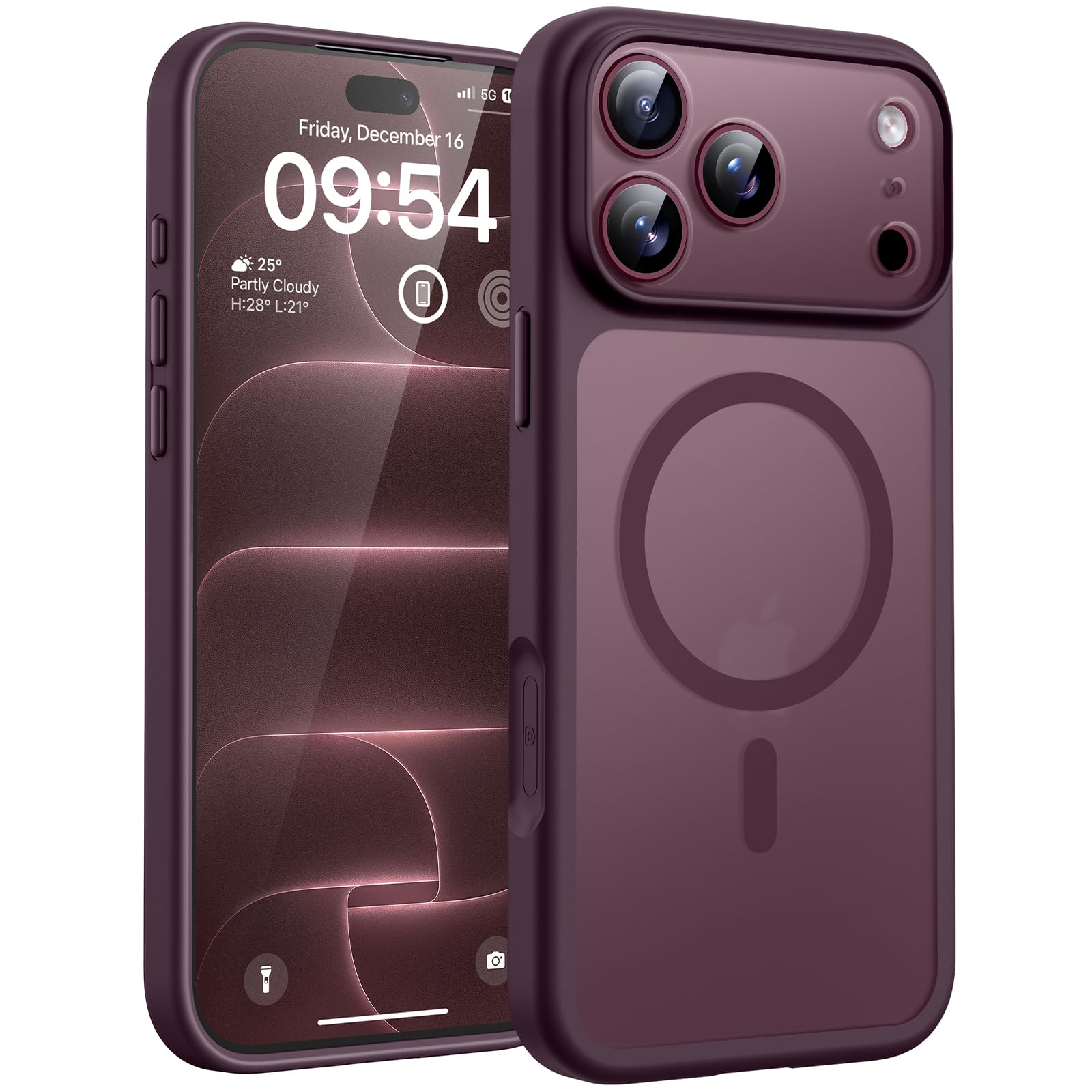 TOCOL Cover per iPhone 18 Pro Max, Compatibile con MagSafe, Borgogna | Anello Magnetico Incorporato, Protezione Fotocamera Integrata & Tasto Fotocamera, Custodia Traslucida Opaca Antiurto Militare