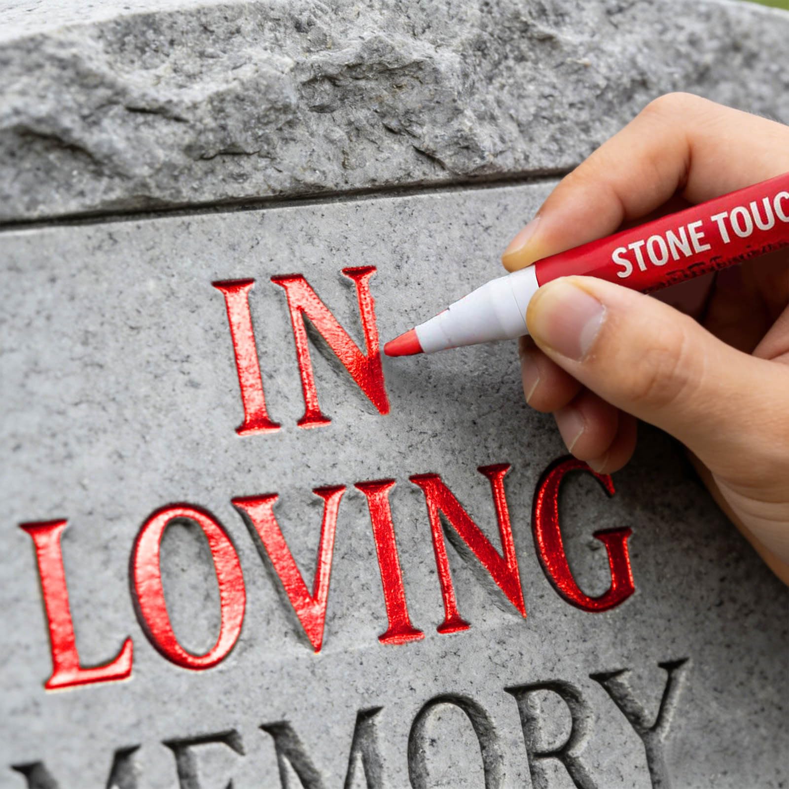 Tombstone Marker Pen for Restoring Faded Grave Inscriptions, Waterproof Stone Touch-up Pen, Quick-Drying Oil-Based Fine Tip, Gravestone Marker Pen for Gravestone Letter Restoration (Red)
