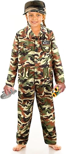 Miniatura 6 de Conjunto de disfraz de soldado del ejército para niños, uniforme de camuflaje con accesorio militar para niños, disfraz de Halloween, juego de rol