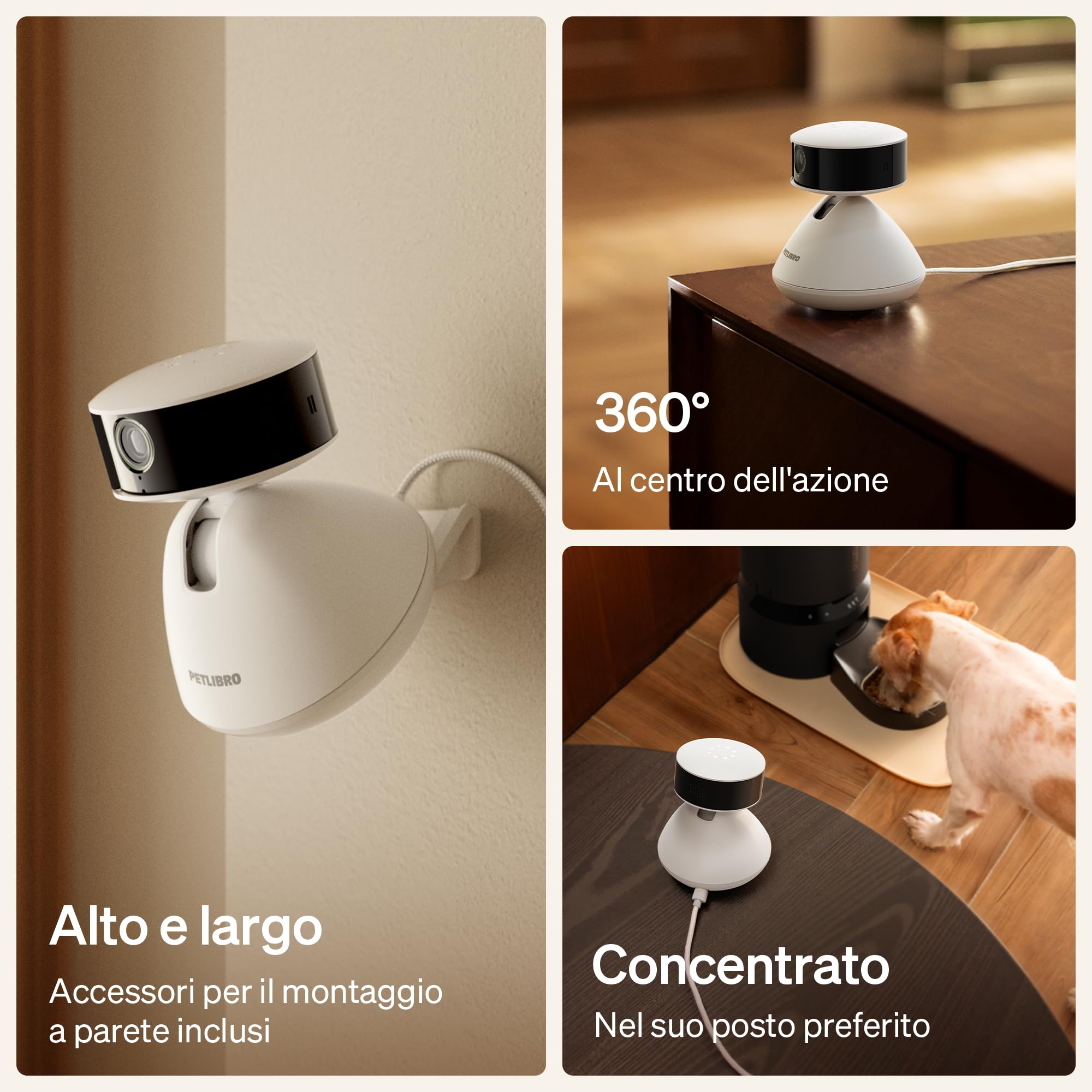 PETLIBRO Telecamera per animali domestici con app, telecamera per cani HD a 360°, controllata dall'intelligenza artificiale, per interni per il riconoscimento multi-animale, monitoraggio dell'attività