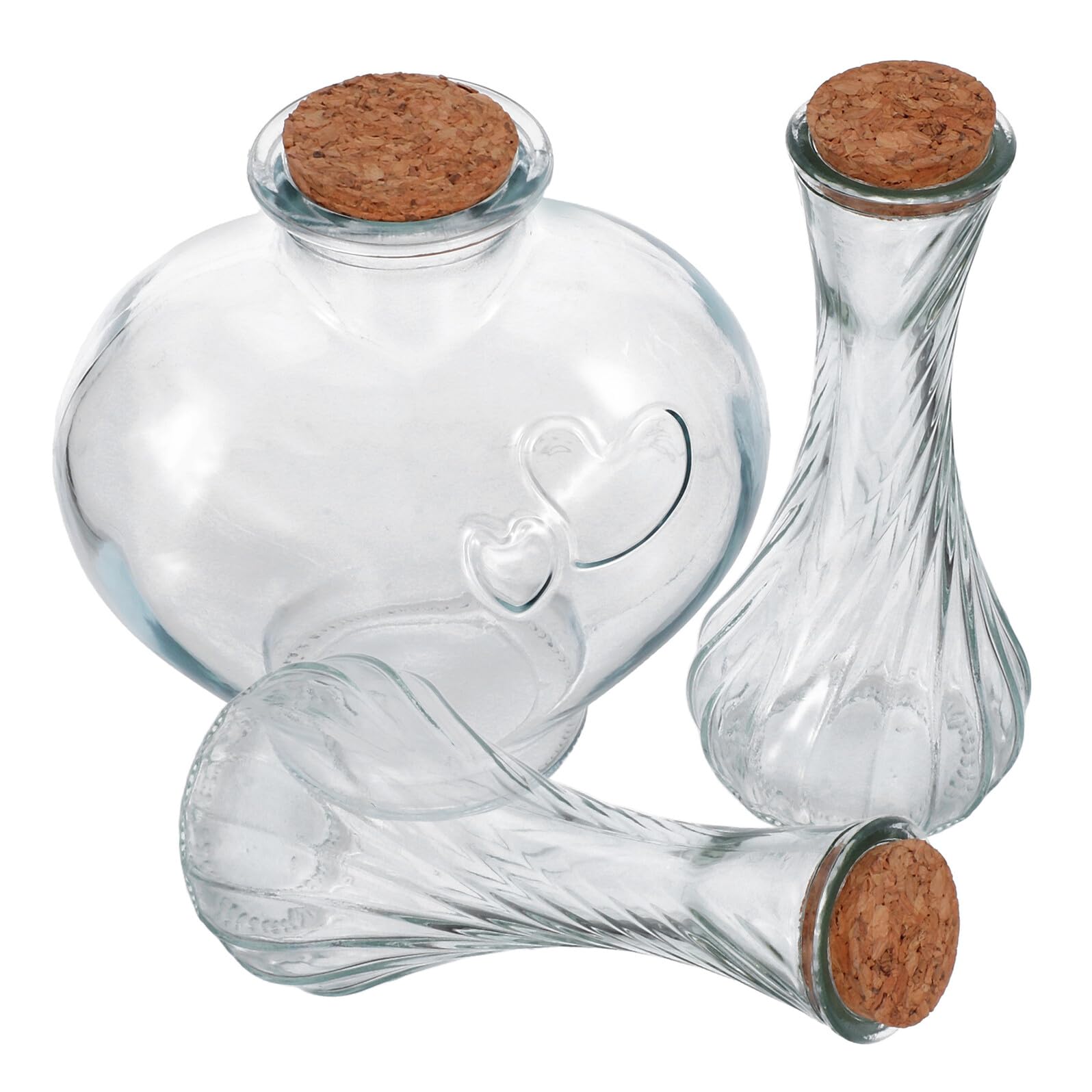 3 Stück Sandzeremonie Gläser mit Korken Kleine Herzflasche Schräges Fläschchen aus Glas Dekorative Hochzeitsvasen als Erinnerungsstück und Gastgeschenk