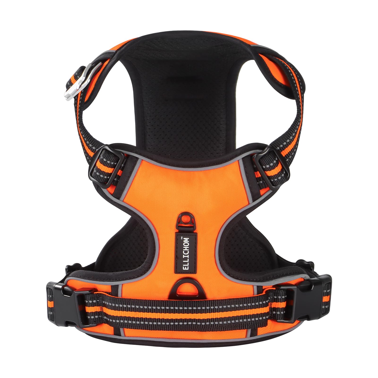Ellichom No Pull Dog Harness with 3 Snap Buckles,No Choke Front Lead pet Harness Reflective and Adjustable Soft Padded Vest for Small Medium Large Dog