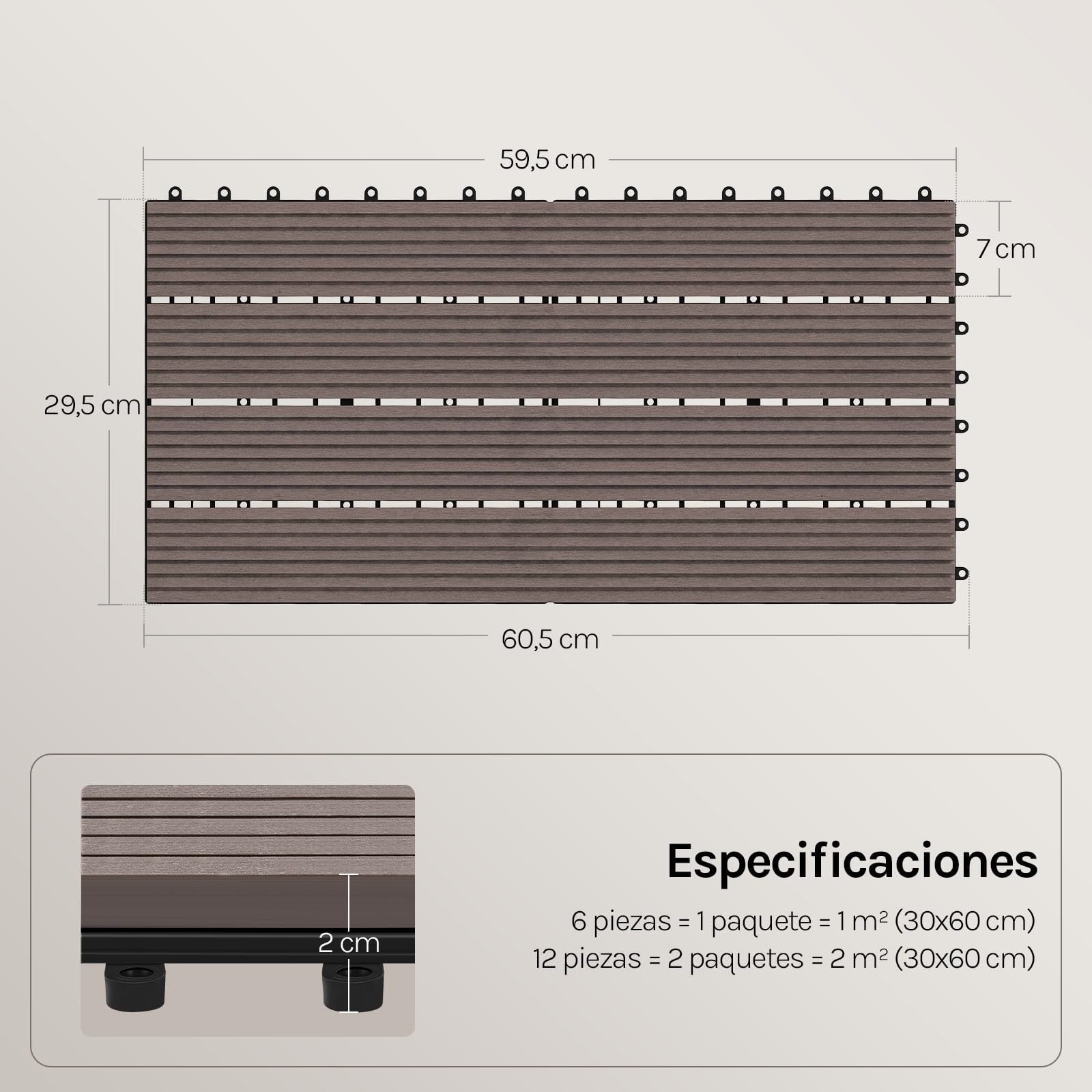 WOLTU 12x Suelo de WPC Baldosas de Madera Exterior para Porche Patios Jardin, 30 x 60 cm 2m² Suelo de Exterior Compuesta Azulejos Baldosas de WPC para Terraza Marrón