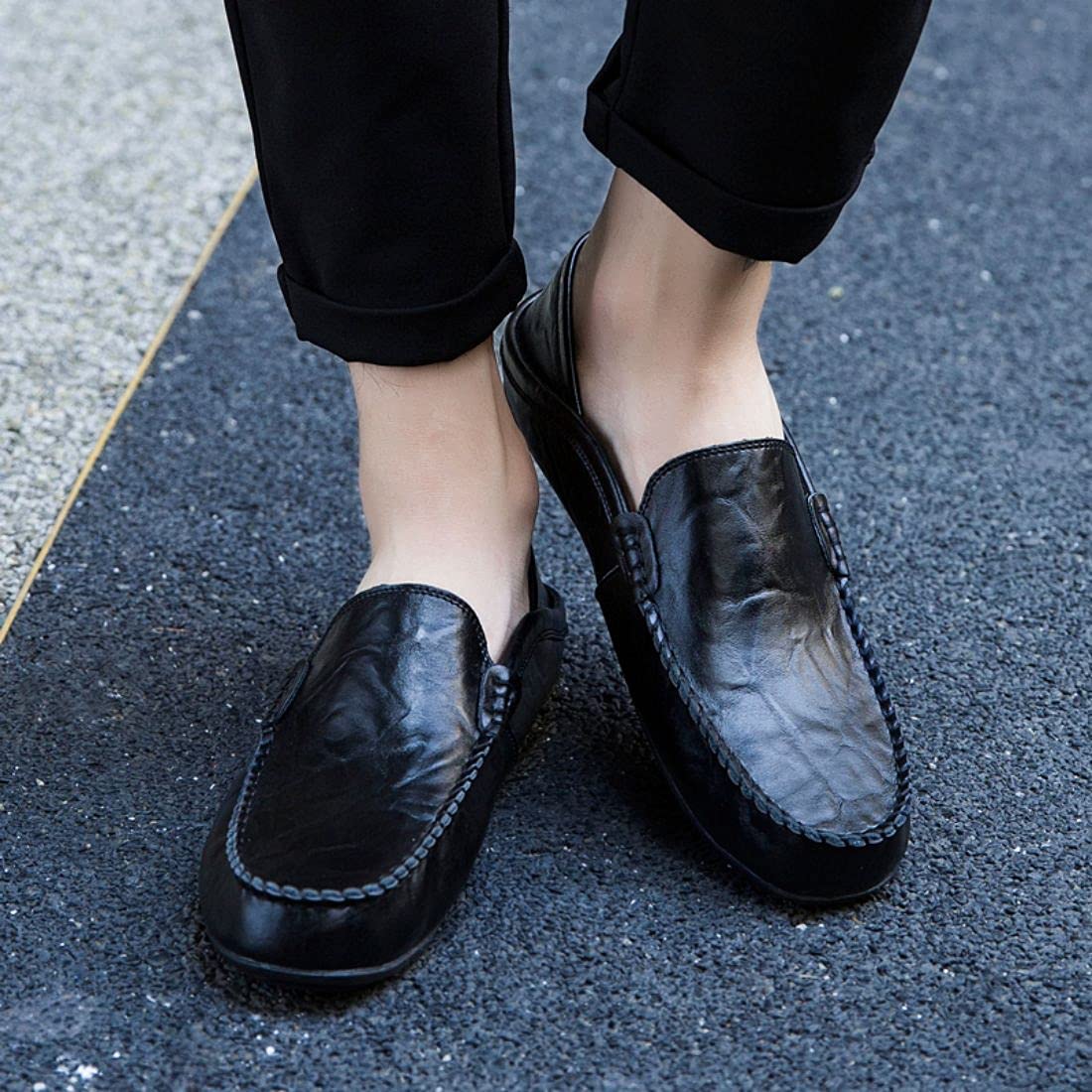 Pantofola alla Moda Scarpe da Guida Traspiranti Scarpe Casual Mocassini di Grandi Dimensioni Appartamenti Slip on Mocassino da Uomo in Pelle Fatti a Mano