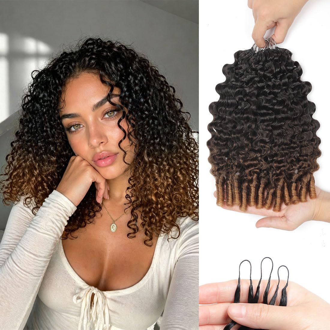 Renyarch Miracle Burmese Curly Mini Knots Crochet Human Hair - Extension Capelli Veri Pre-Separati per Donne Nere, 6 pezzi 150g Crochet Braids Water Wave Nodi Invisible Knotless, 22 pollici T30#