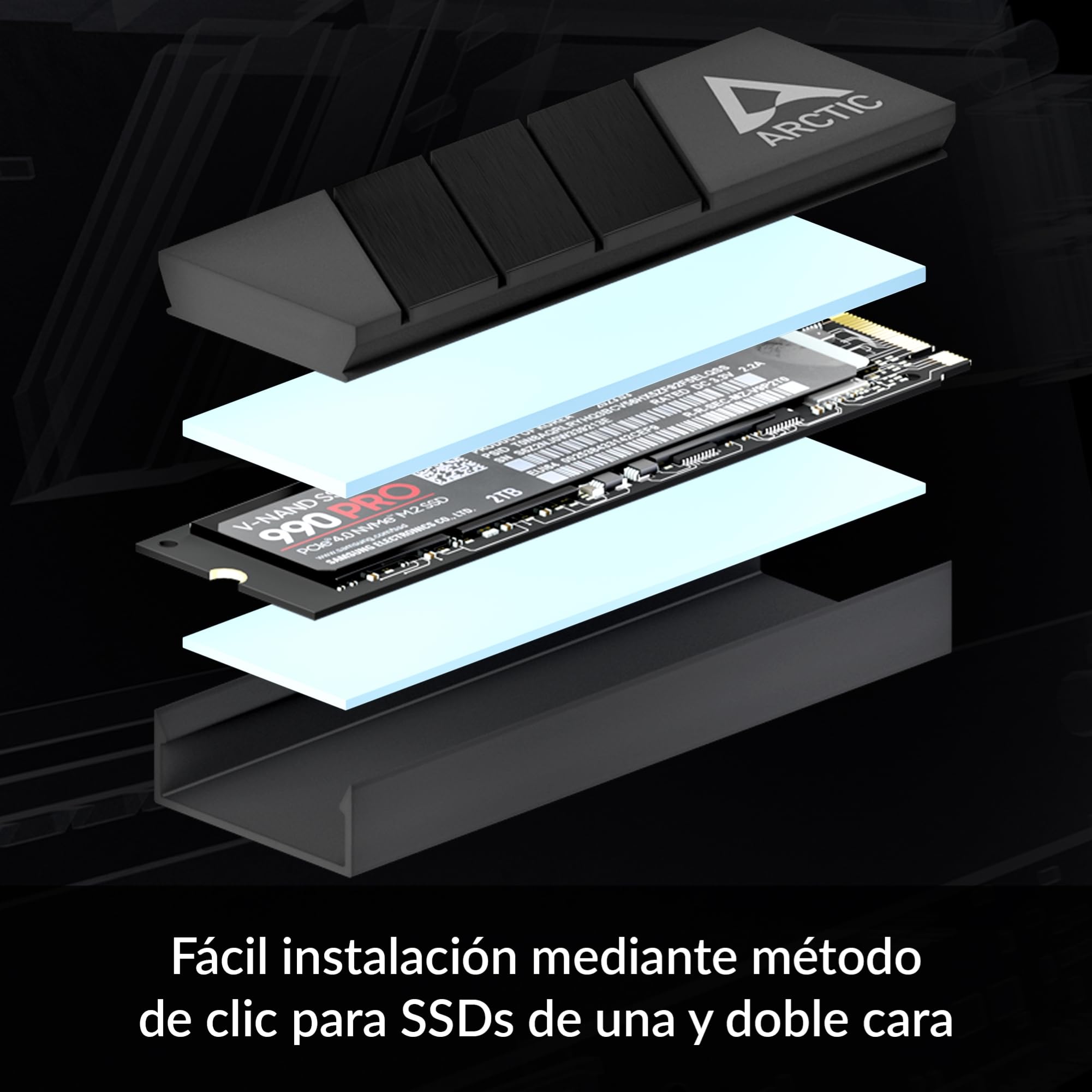 ARCTIC M2 Pro - Disipador térmico para SSD M.2 2280, con almohadillas térmicas ARCTIC TP-3, compatible con PC y PS5, para SSD de una y dos caras - Negro