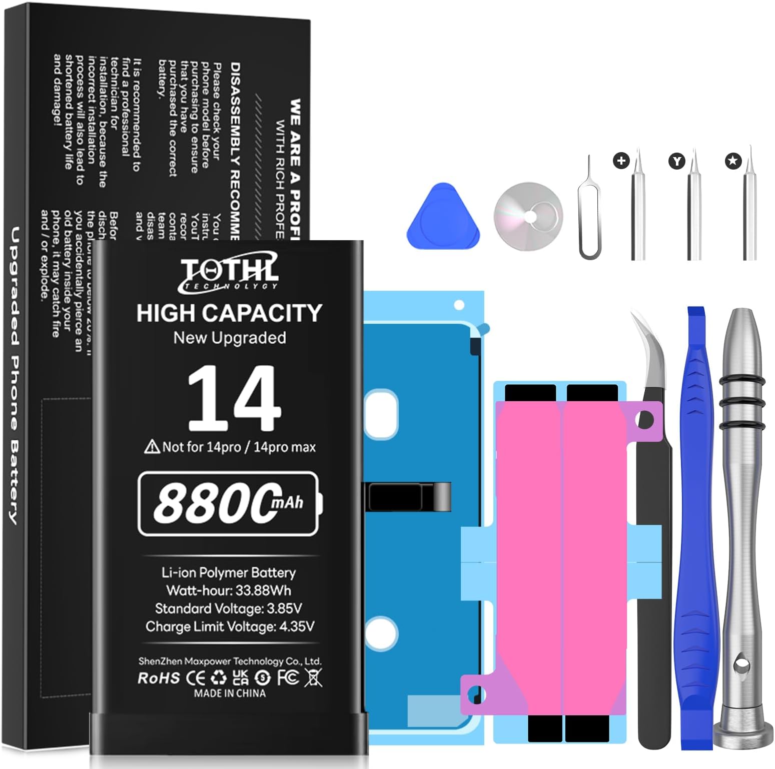 8800mAh Replacement for iPhone 14 Battery, (2024 New Upgrade) Upgraded Capacity for 14 A2882 A2649 A2881 A2884 A2883 Battery with Repair Kit
