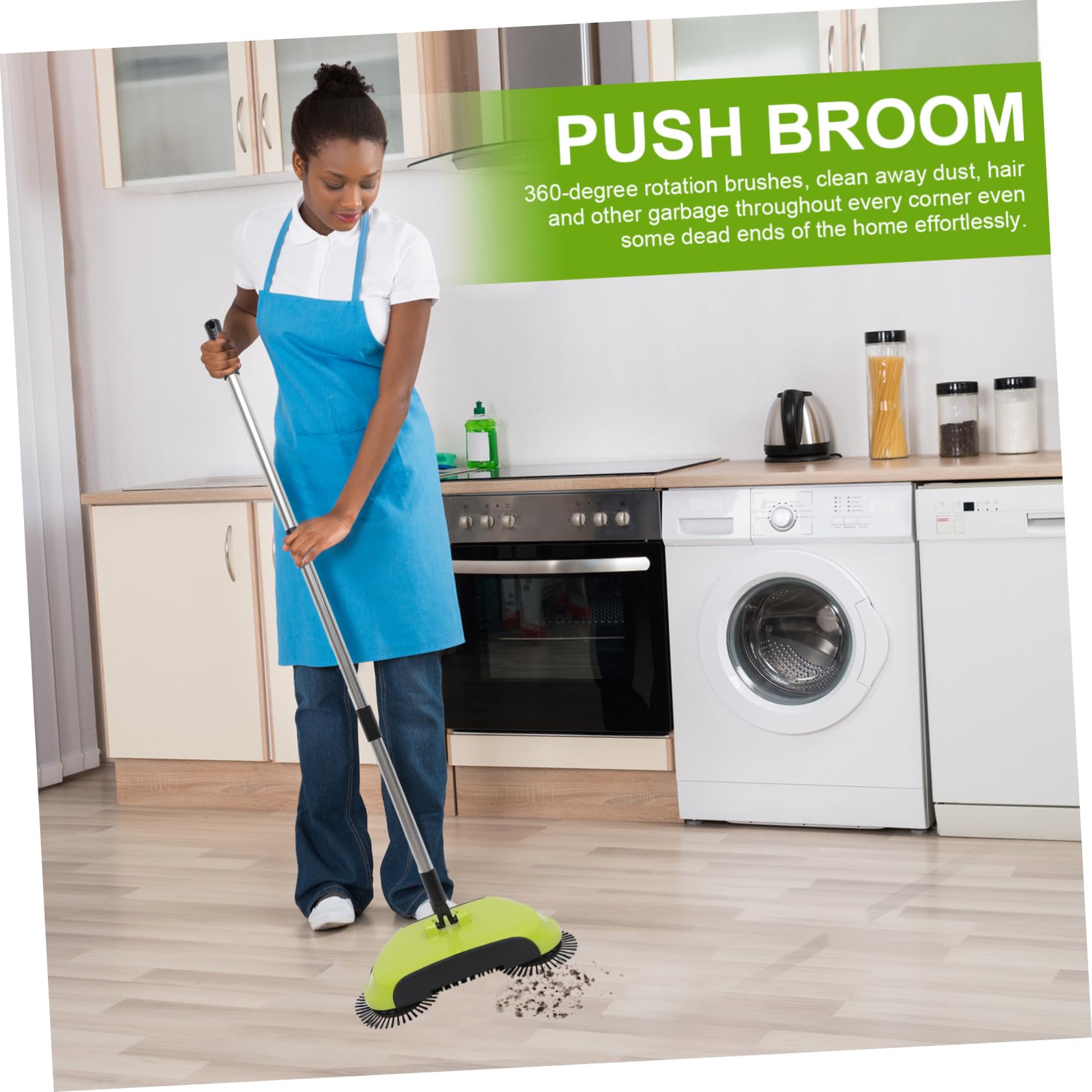 Cabilock Barredora de Pisos Manual Multifunción 3 Alturas Acero Inoxidable Abs Cepillo Pet Giratorio 360° Limpieza Hogar sin Pilas Cubo Cerrado Protección Niños
