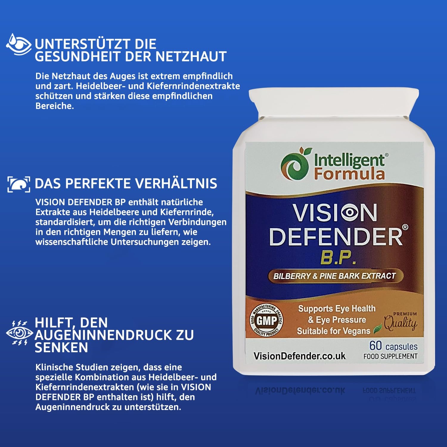 Augen und Sehkraft Ergänzung mit Heidelbeer, Kiefernrindenextrakt, Antioxidantien Anthocyane und Procyanidine - Augen Nahrungsergänzungsmittel für den Erhalt der normalen Sehkraft (60 vegane kapseln)