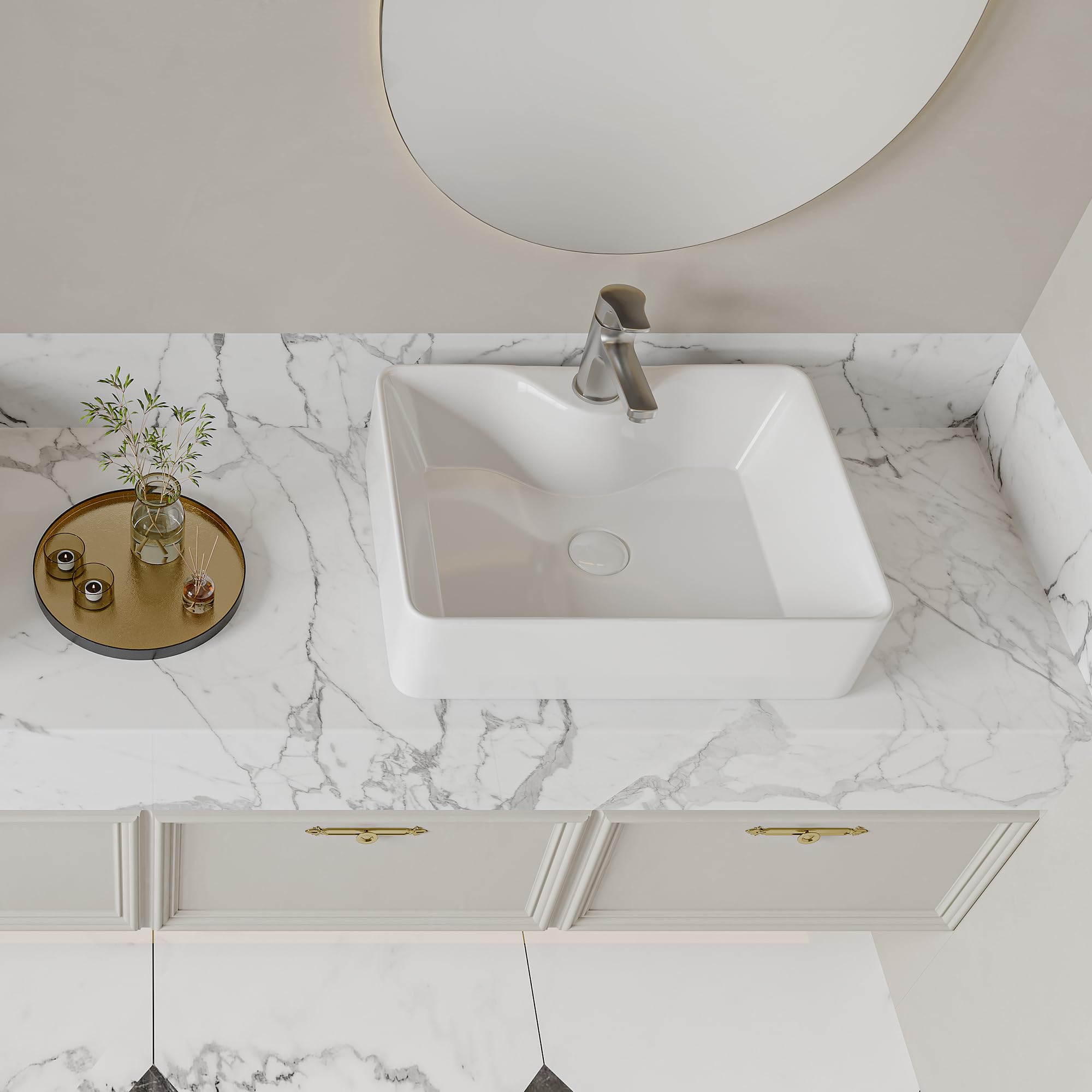 Eridanus Lavabo rectangulaire en céramique avec trou pour robinet, lavabo en céramique de qualité supérieure, lavabo en porcelaine vitreuse pour salle de bain, vasque, brillant blanc - 490 x 370 x 140