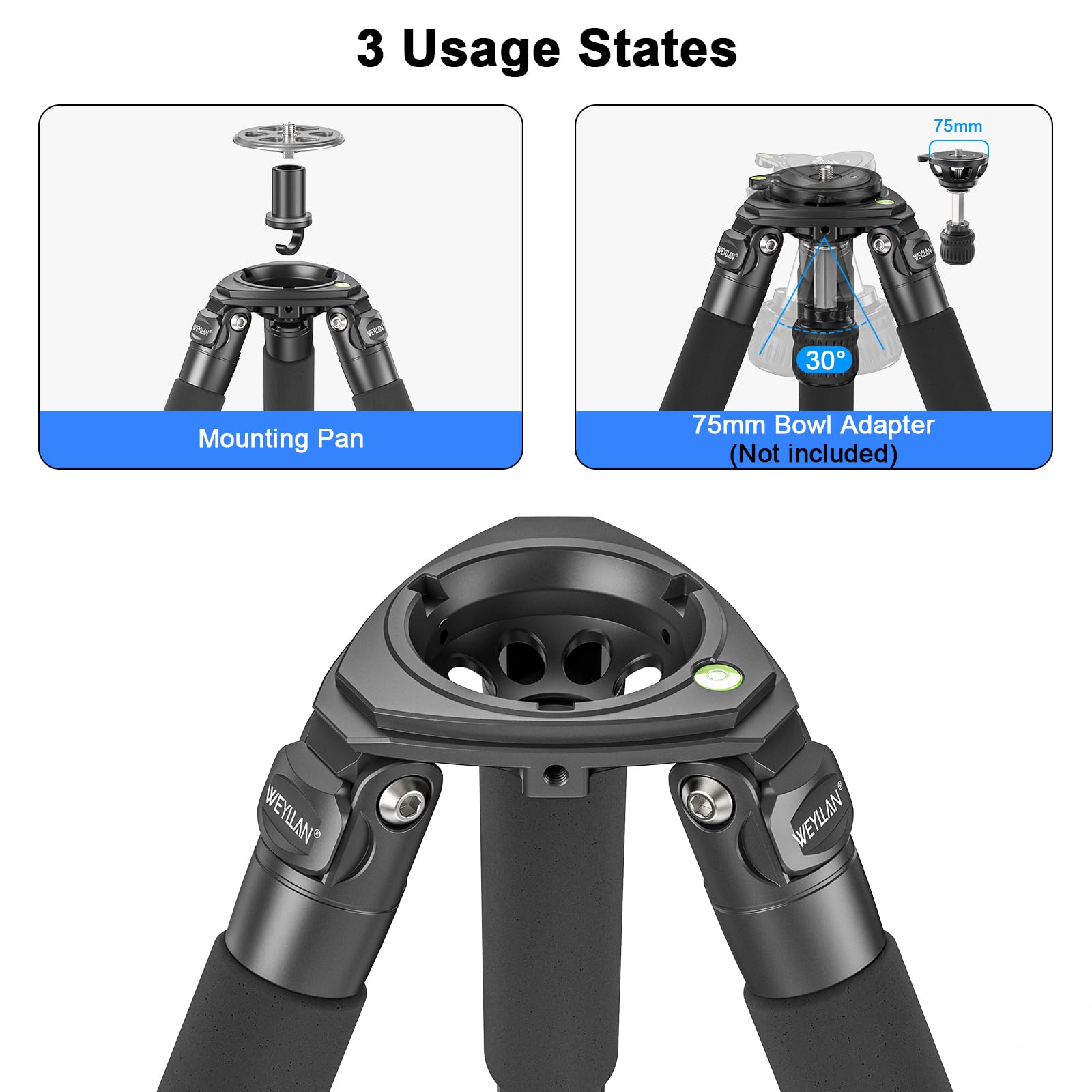 Treppiede per fotocamera in fibra di carbonio, portatile, da viaggio, resistente, WEYLLAN NX7, 10 strati in fibra di carbonio, gamba da 32,5 mm, compatibile con testa a sfera e testa fluida per