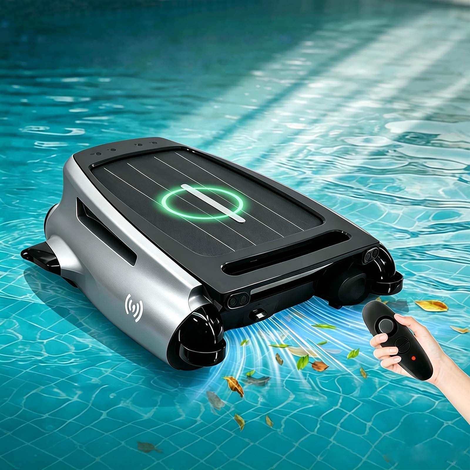 QFGain Solar Robotic Pool Skimmer – Covers 200m² for Large Pools Grey