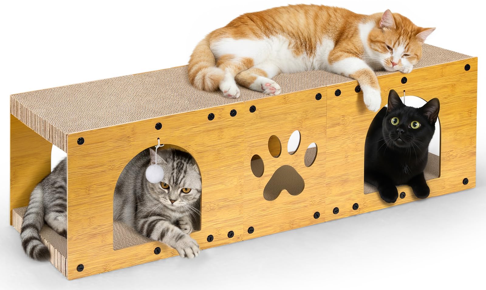 Gimars 100cm Cat Scratching Board with Toy Ball, Cardboard Cat House Tunnel as Furniture Protector, Cat Scratcher & Cat Scratch Pad, Suitable for Multiple Cats