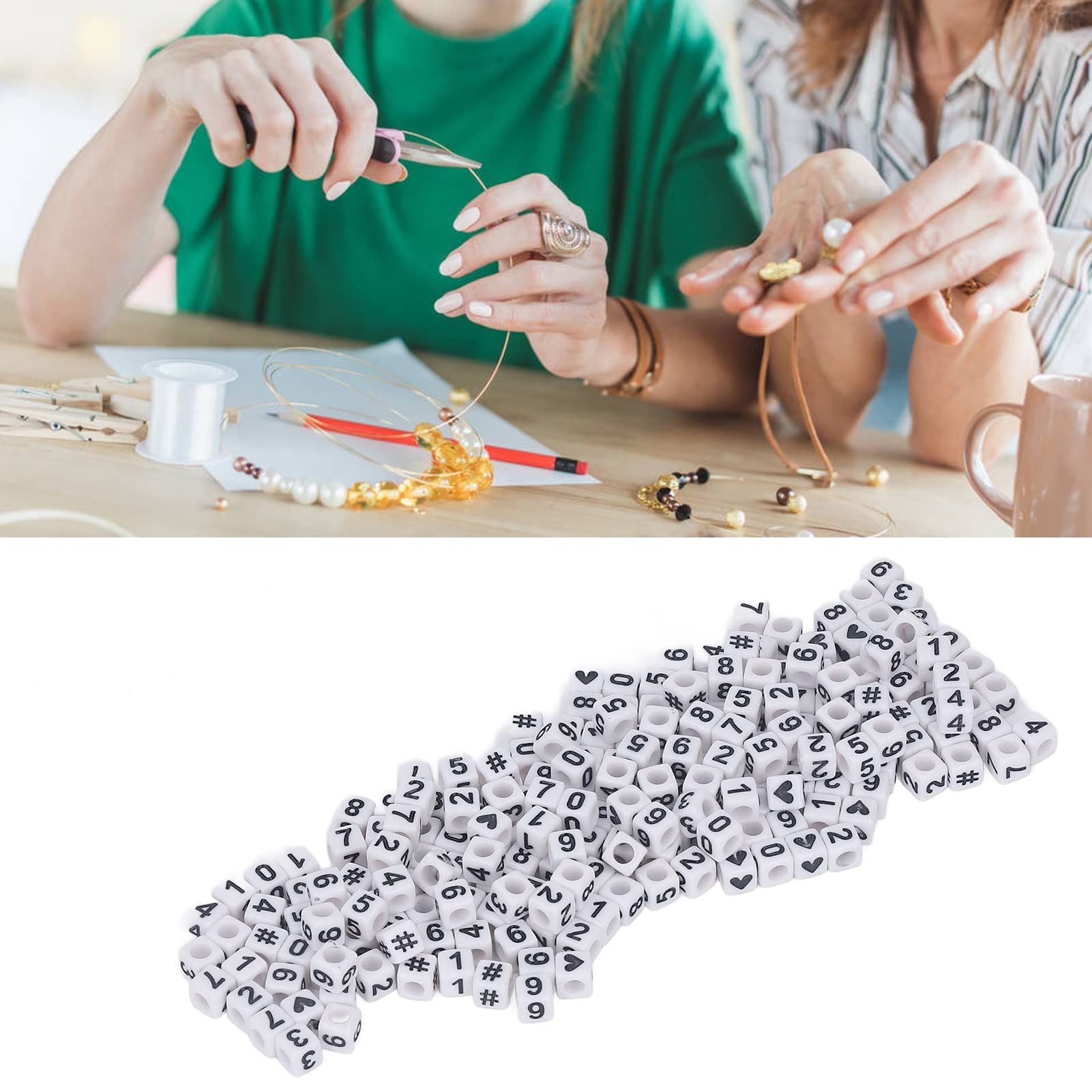 Cheriswelry Set di 720 perline in acrilico bianco con numeri da 0 a 9, distanziatori assortiti, 7 mm, piatte, rotonde, per bracciali, collane, anniversari, creazione di gioielli, colore: nero