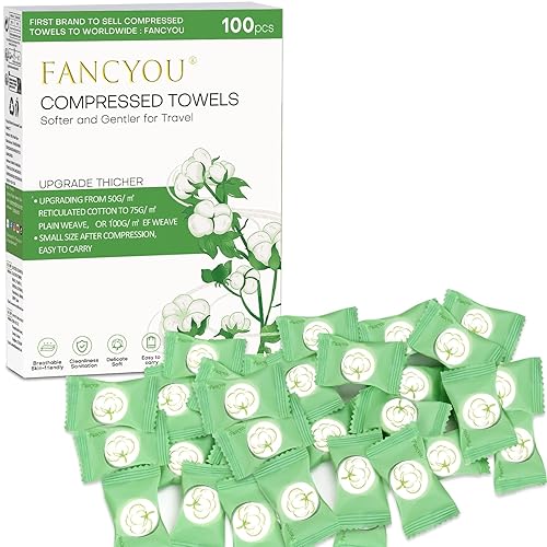 Toallas comprimidas de 9 x 7.5 pulgadas, 100 piezas envueltas individualmente, mini toalla desechable para monedas, tamaño de viaje, toallas de