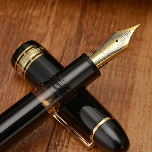 Miniatura 3 de Yongsheng Junlai 630 - Pluma estilográfica acrílica, tamaño 8, punta mediana con sistema de llenado de pistón, tanque de tinta transparente negro